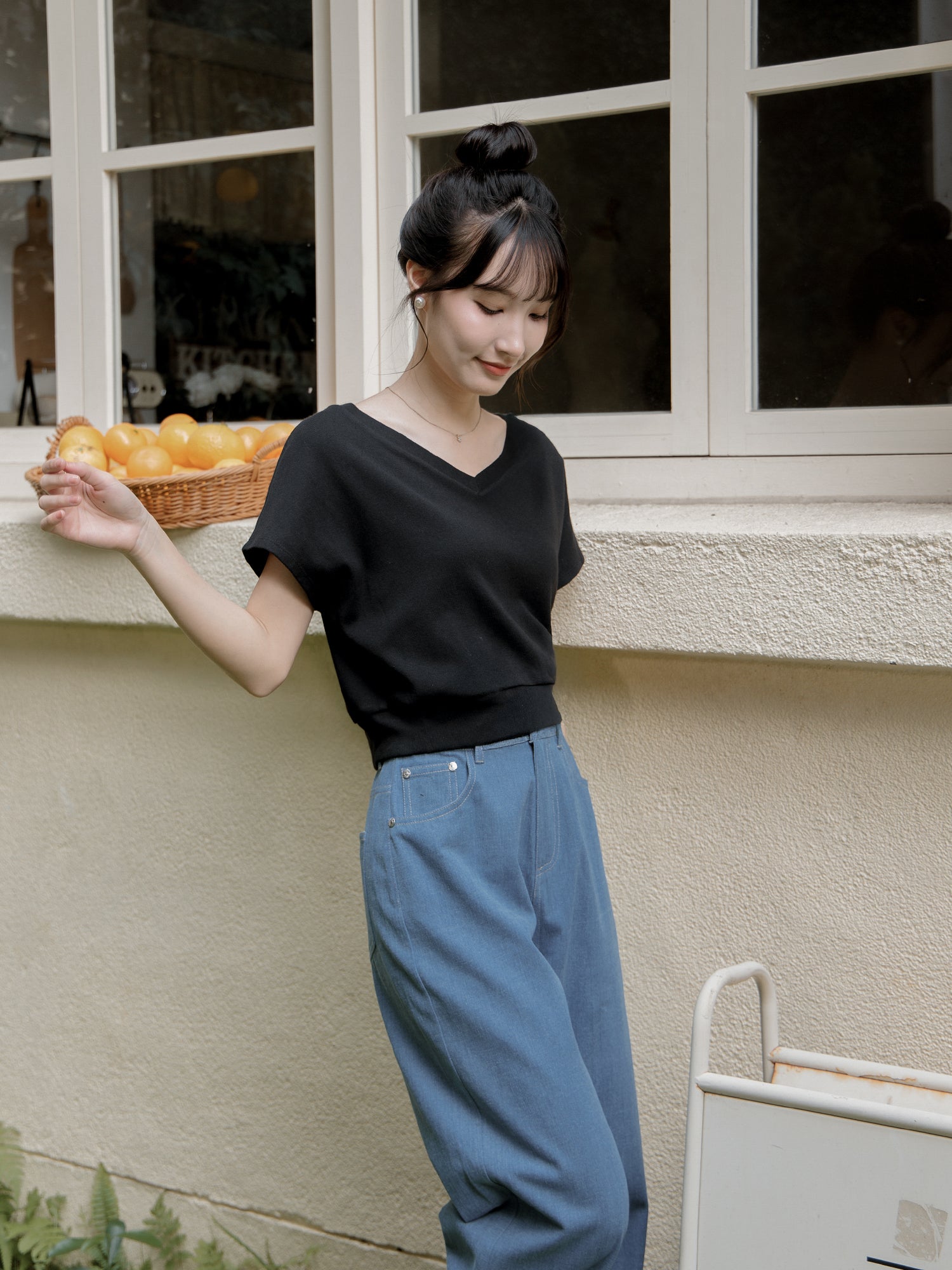 V-Neck Drop Shoulder Top