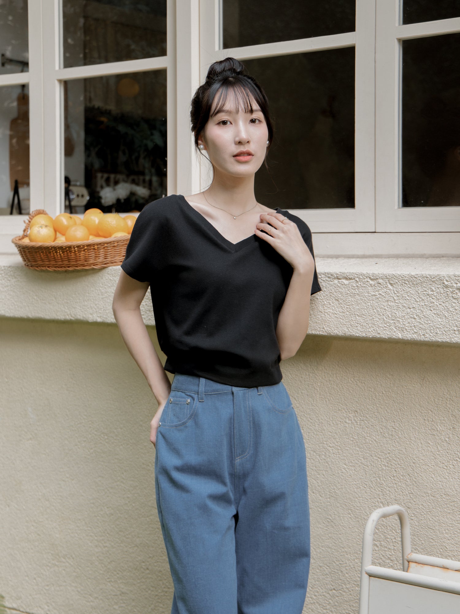 V-Neck Drop Shoulder Top