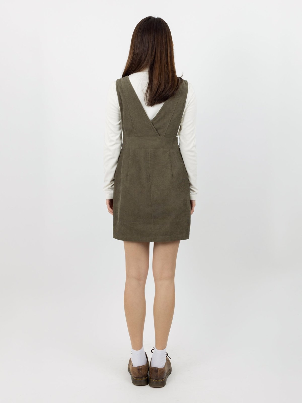 Marie Corduroy Buttoned Mini Dress - DAG-DD0072-22MatchaS - Olive Green - S - D'zage Designs