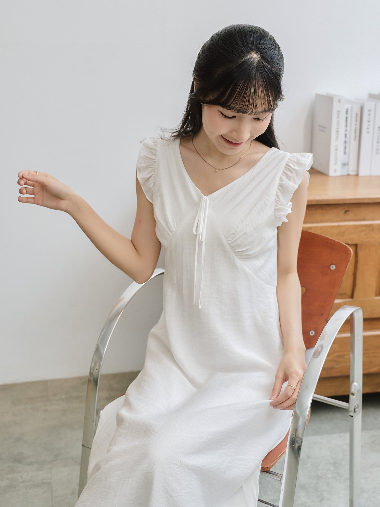 Ruffled Tie-Front Midi Dress