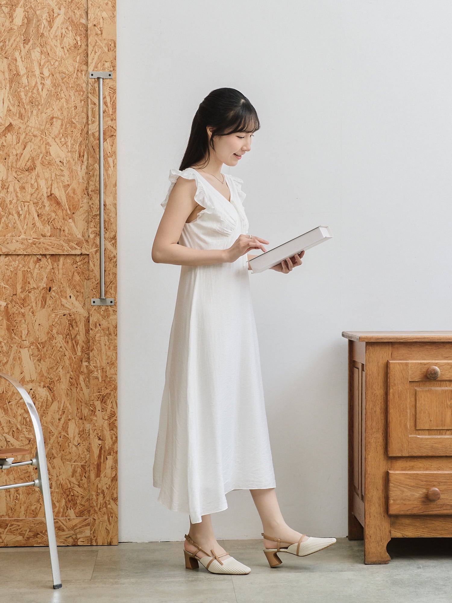 Ruffled Tie-Front Midi Dress