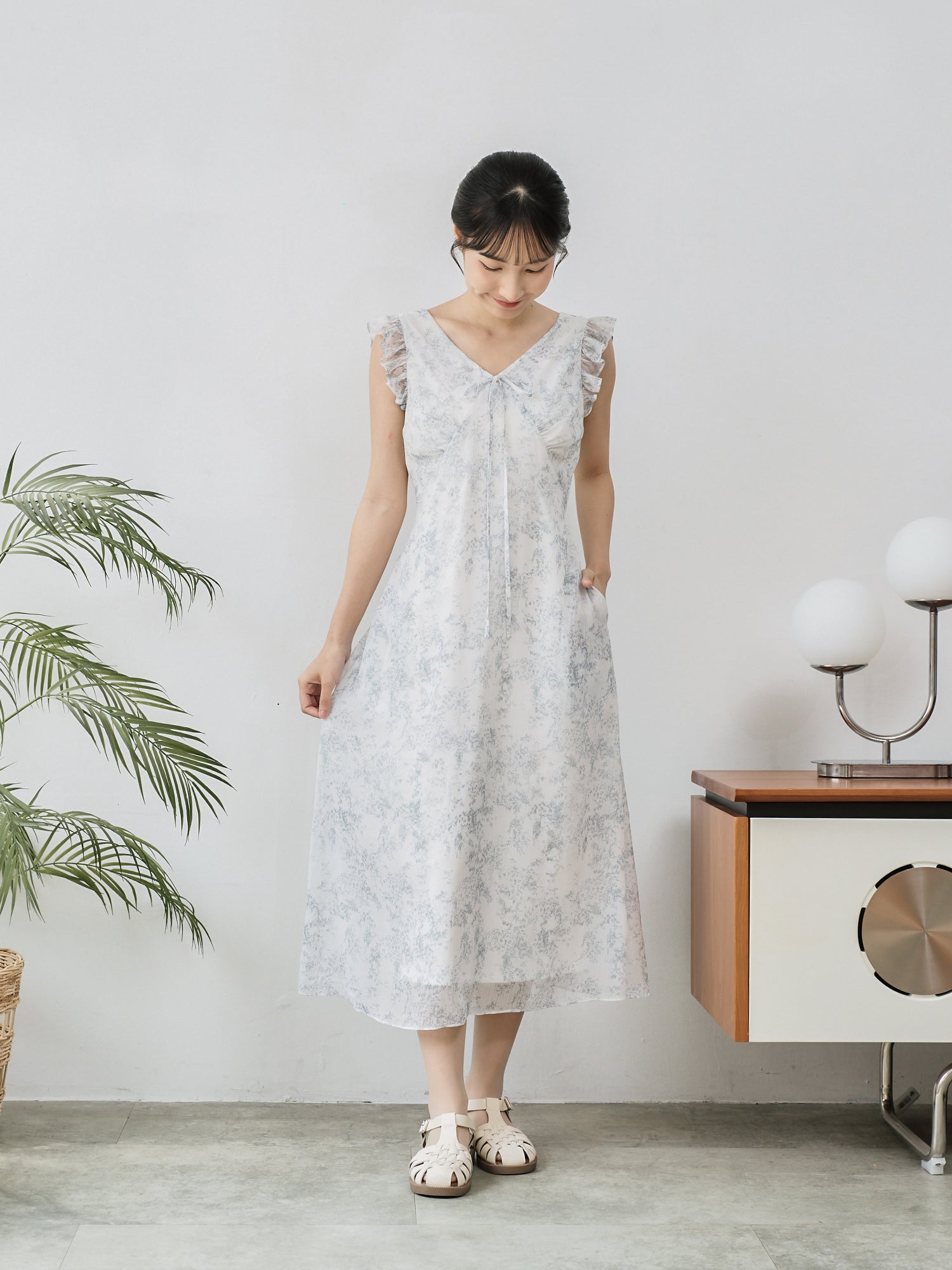 Ruffled Tie-Front Midi Dress