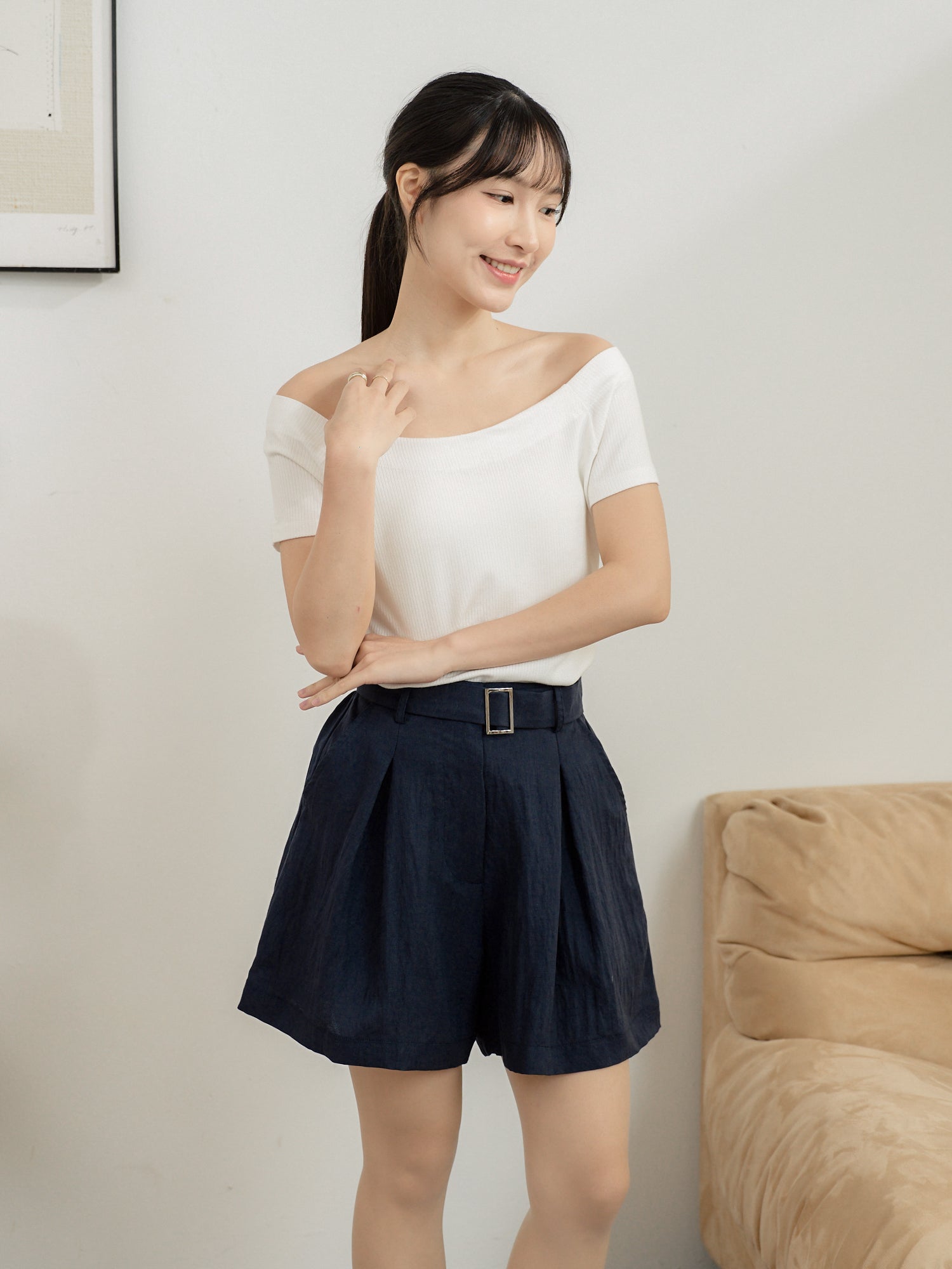 Belted Pleated Shorts