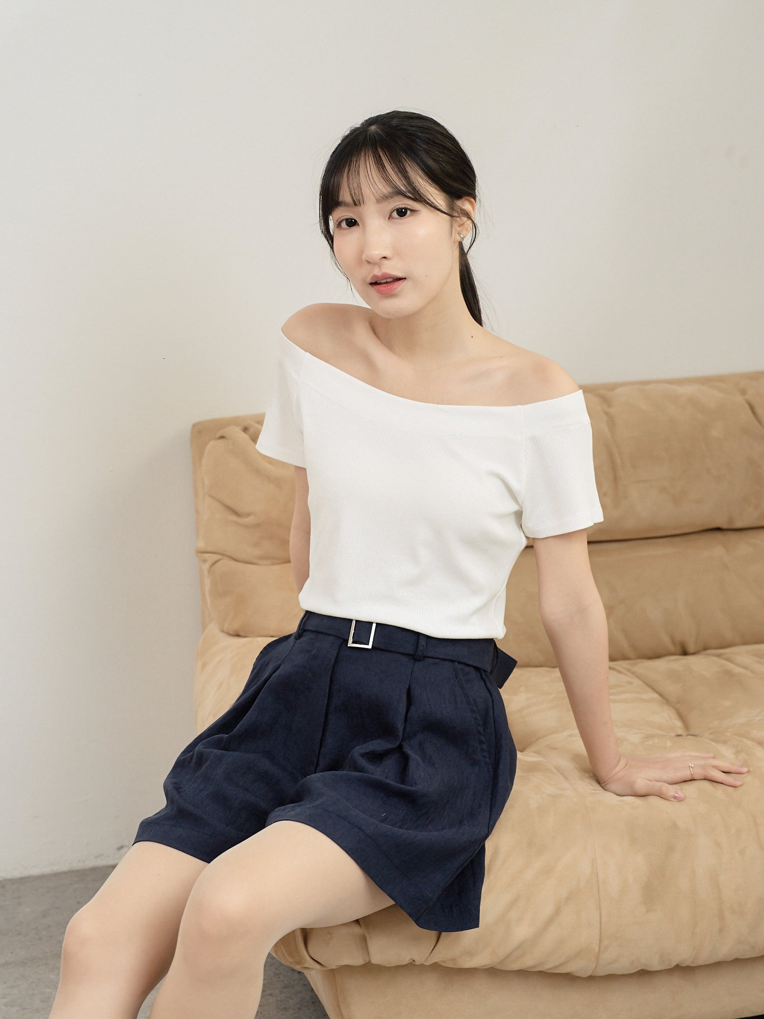 Boat Neck Rib Knit Top
