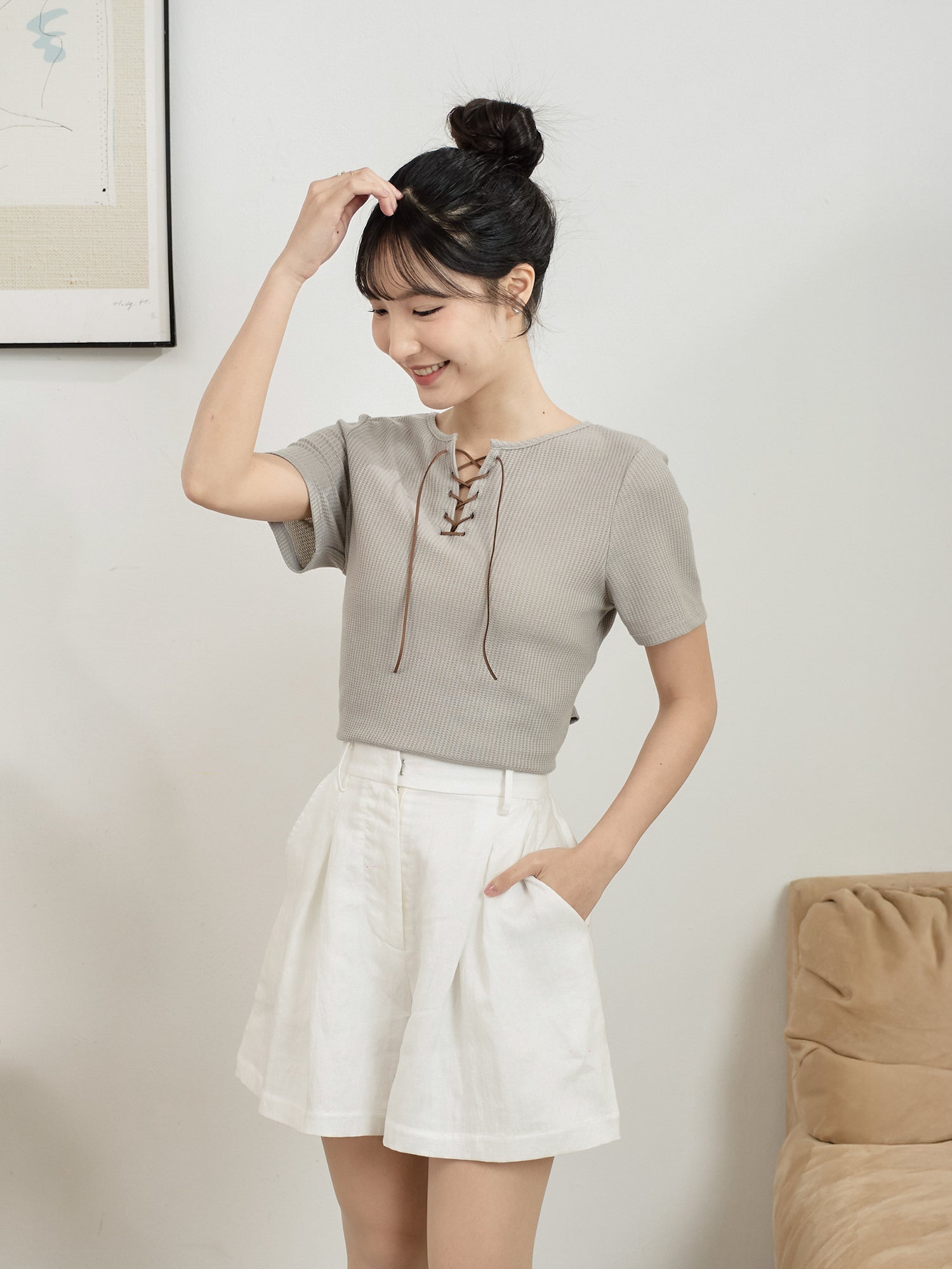 Suede Lace Up Waffle Top