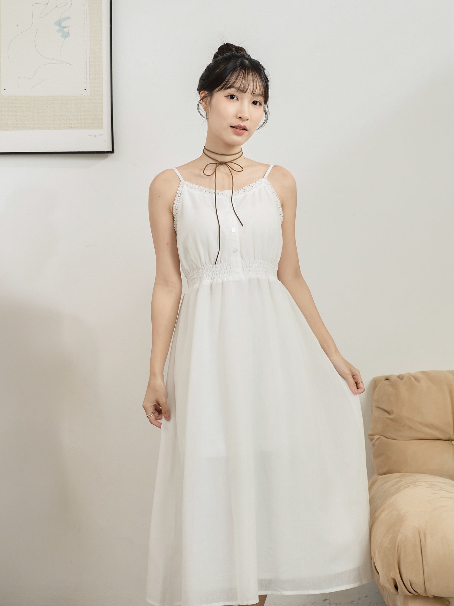 田園感蕾絲邊連身裙