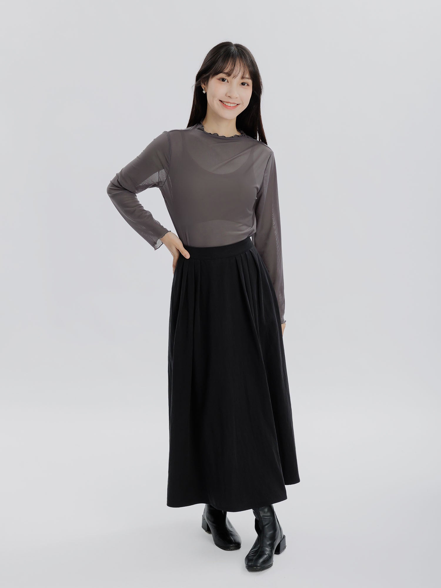 Priscilla 透膚木耳邊長袖上衣