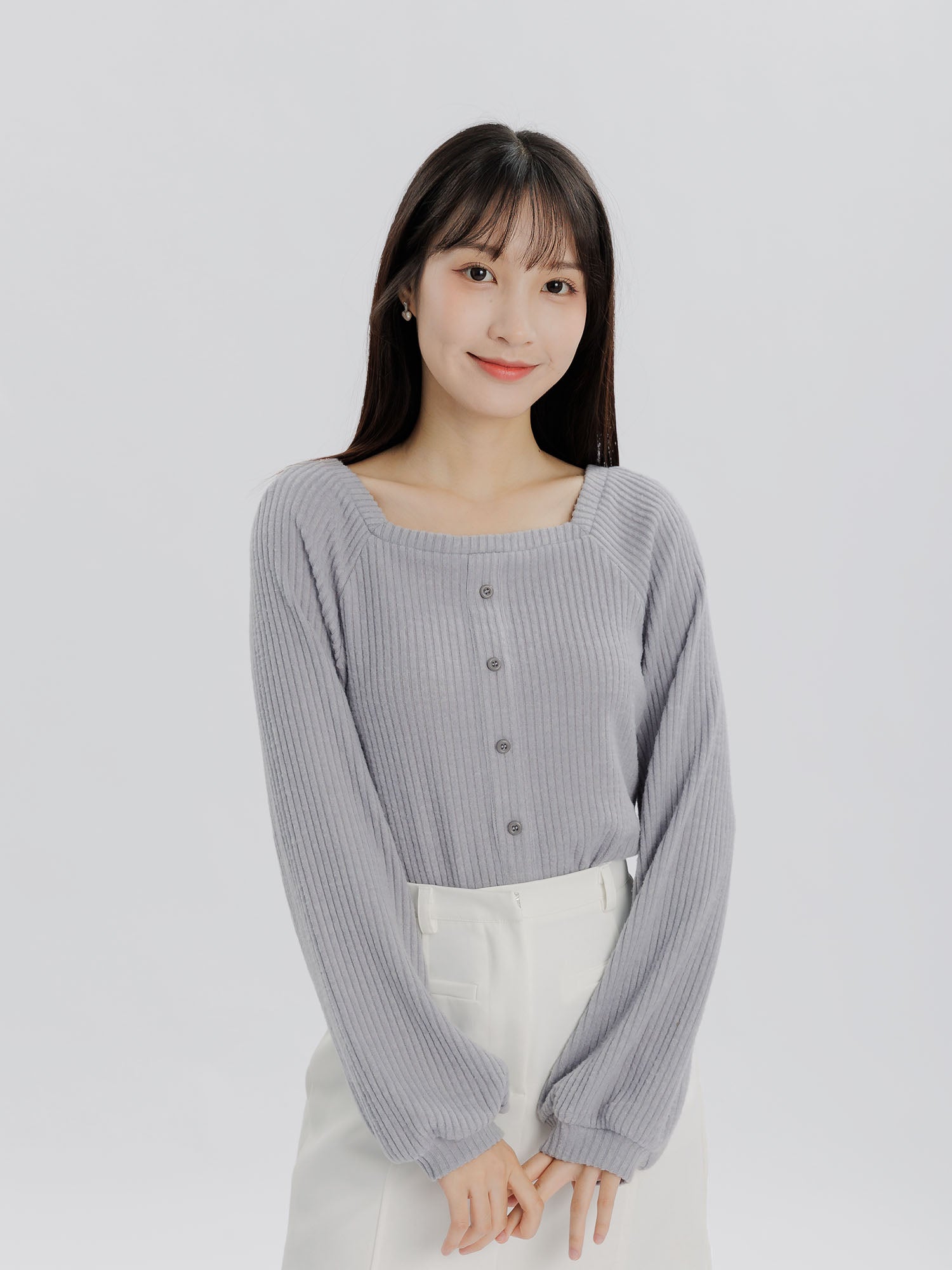 Grace 方領排扣針織上衣