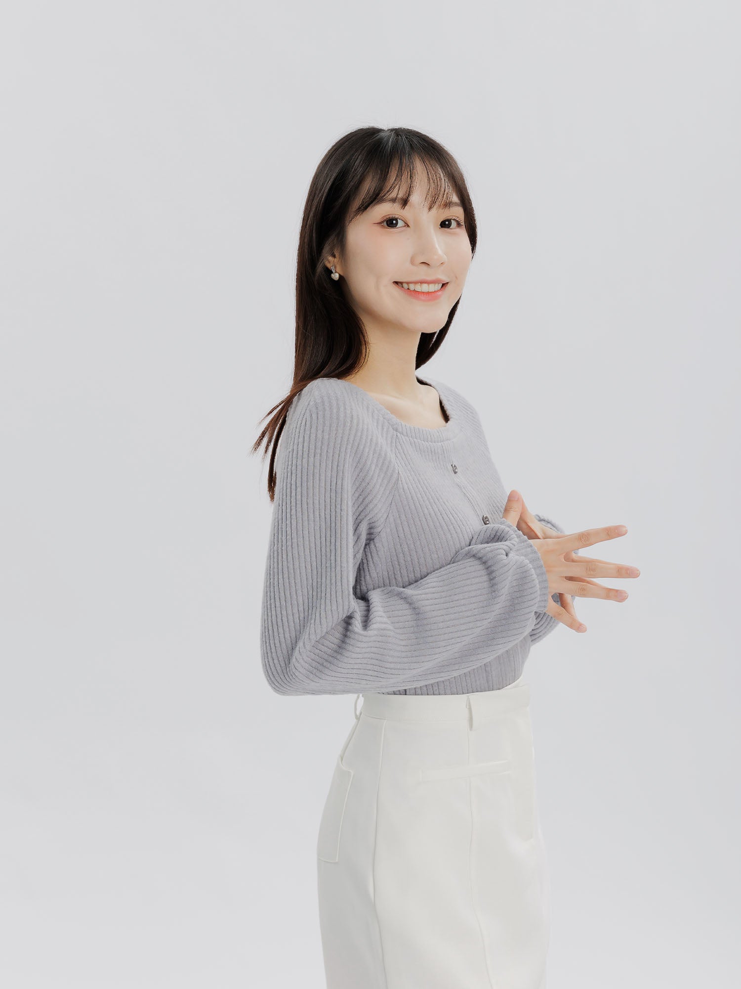Grace 方領排扣針織上衣
