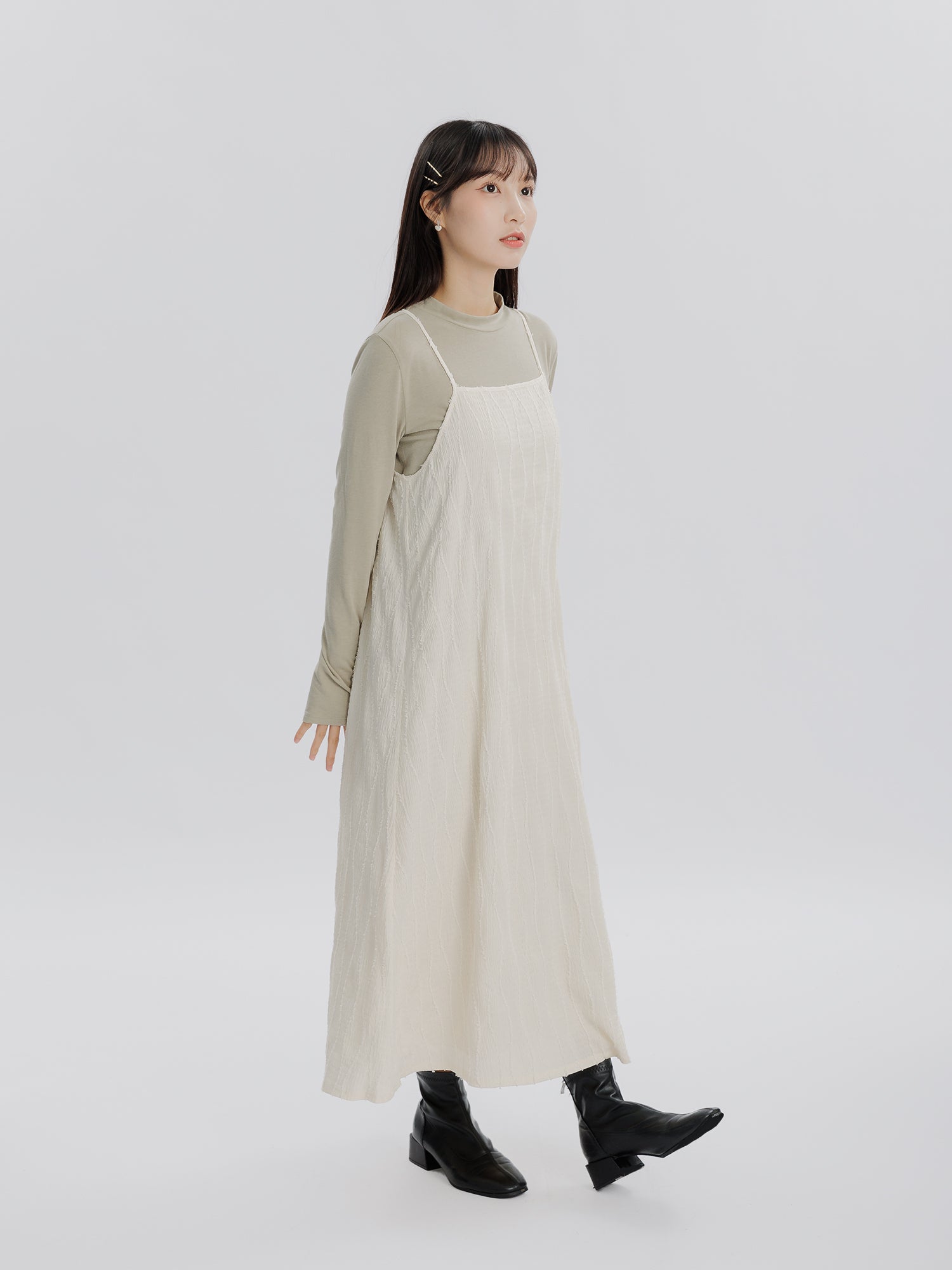 Rose 毛毛波紋吊帶裙