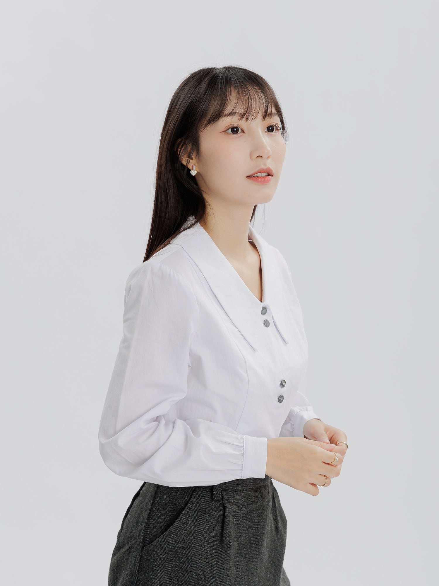 Pearl Double Button Crop Shirt*