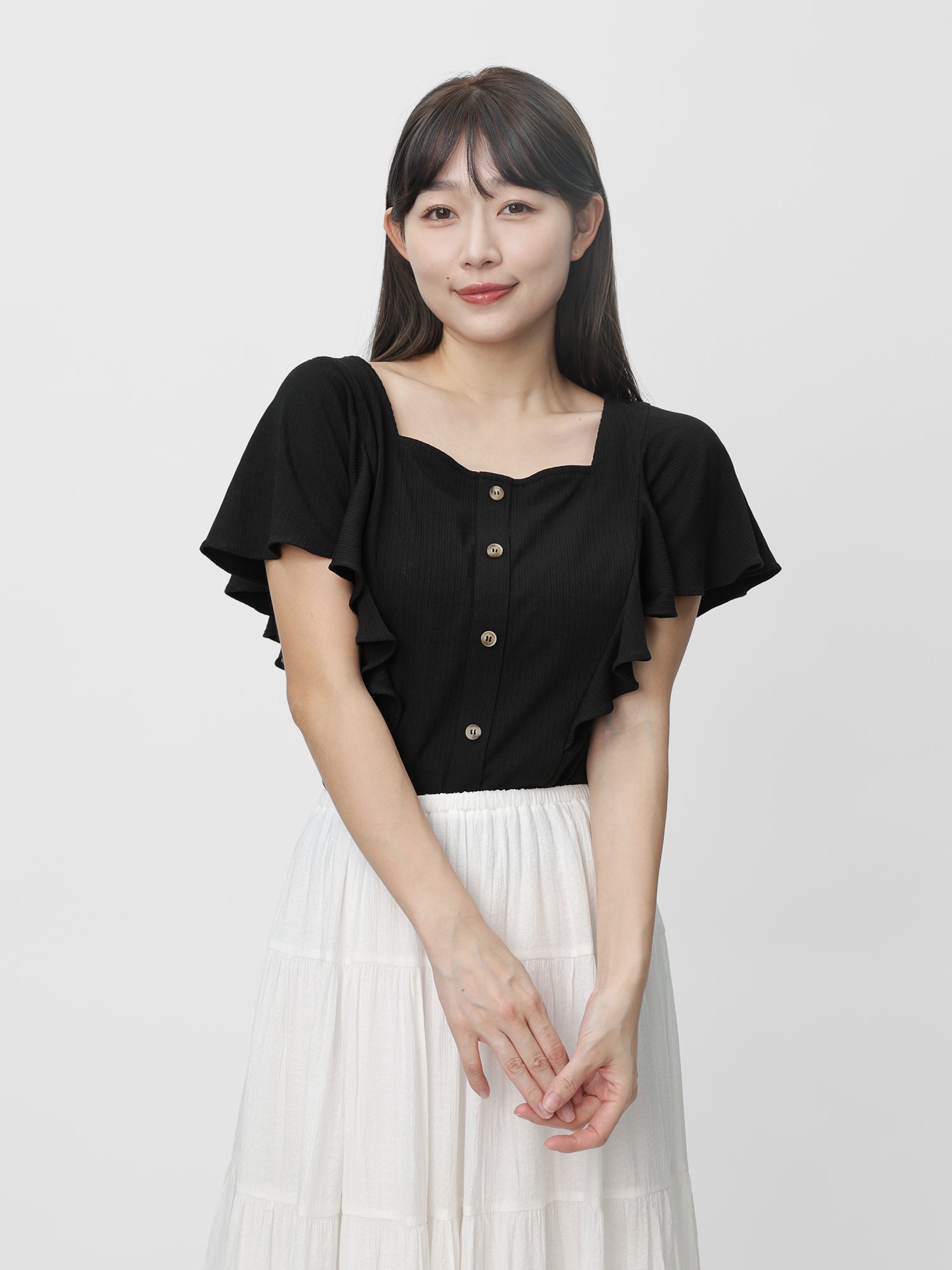 Regine Ruffle Sleeve Buttoned Top