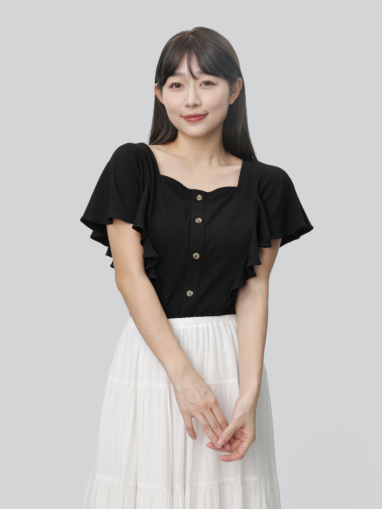 Regine Ruffle Sleeve Buttoned Top