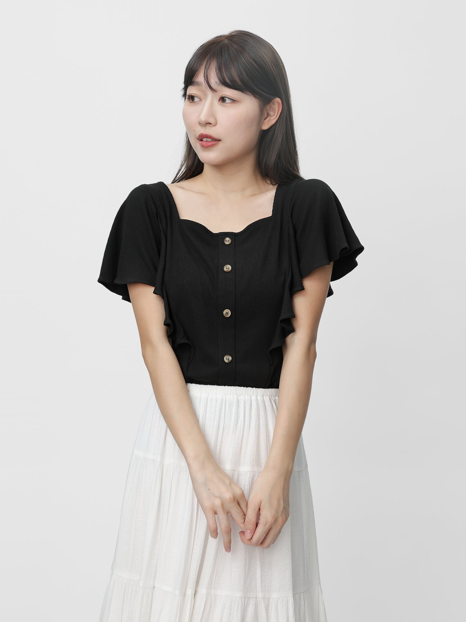 Regine Ruffle Sleeve Buttoned Top