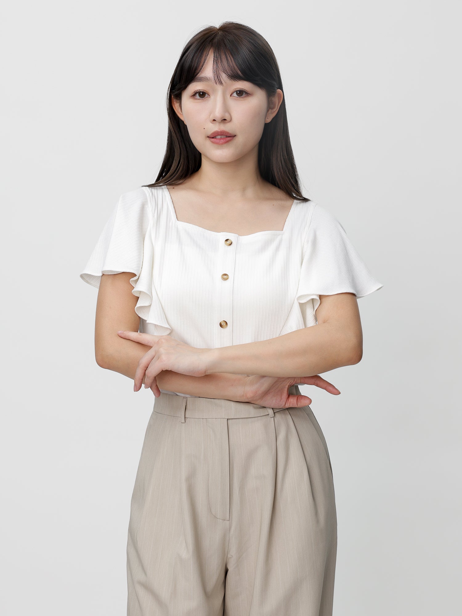 Regine Ruffle Sleeve Buttoned Top