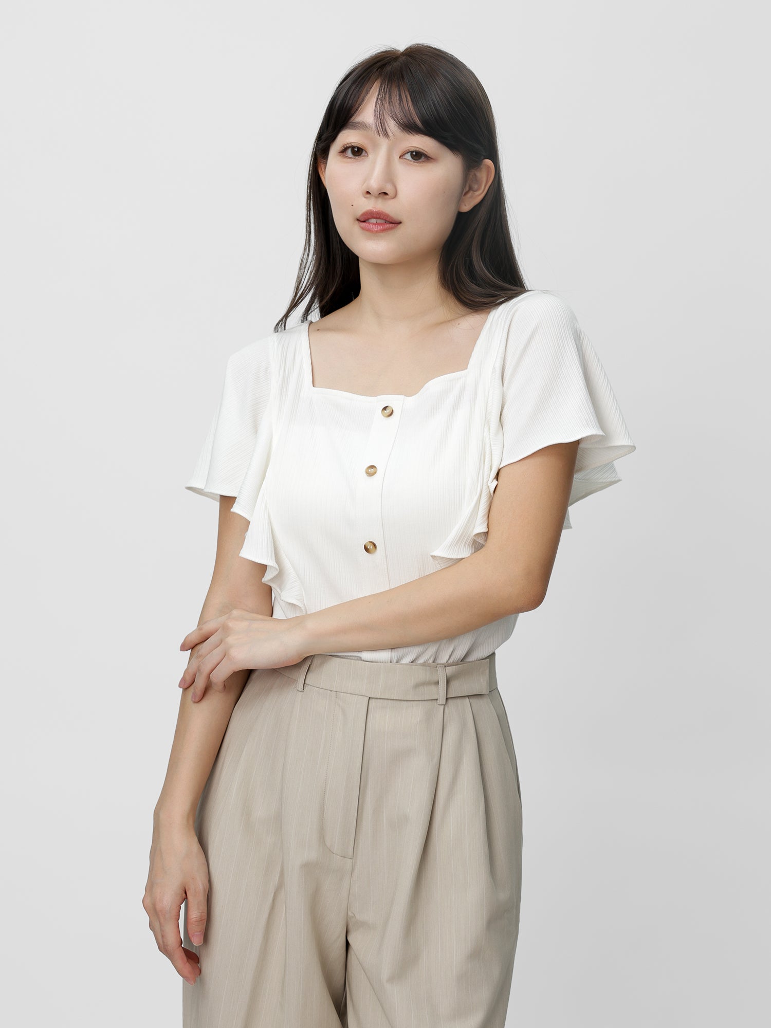 Regine Ruffle Sleeve Buttoned Top