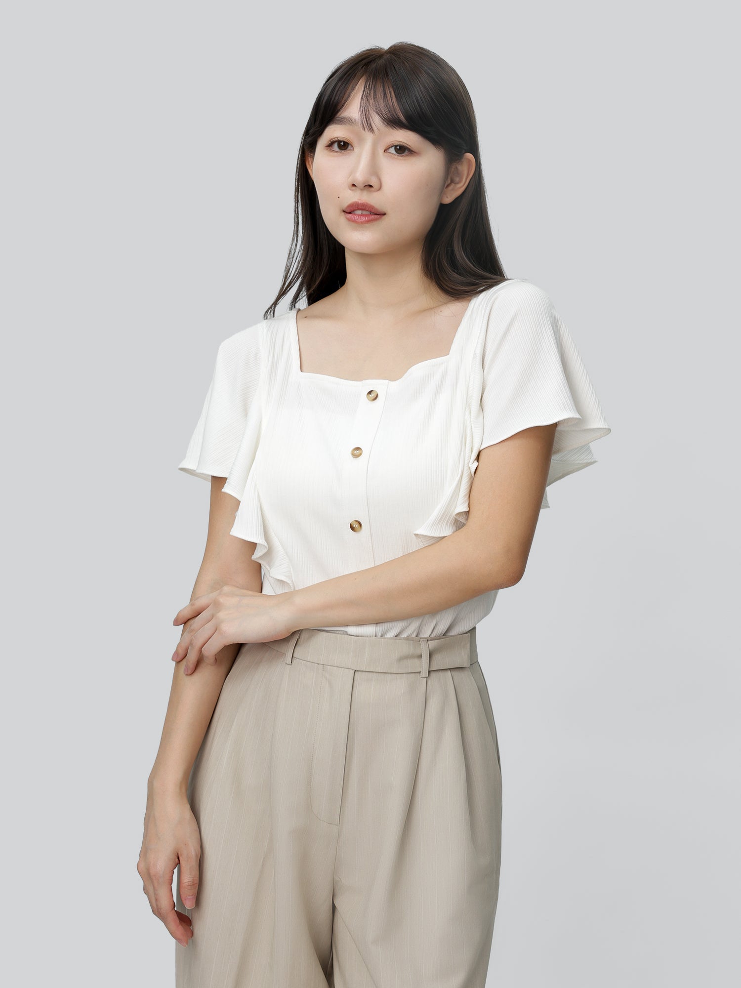Regine Ruffle Sleeve Buttoned Top