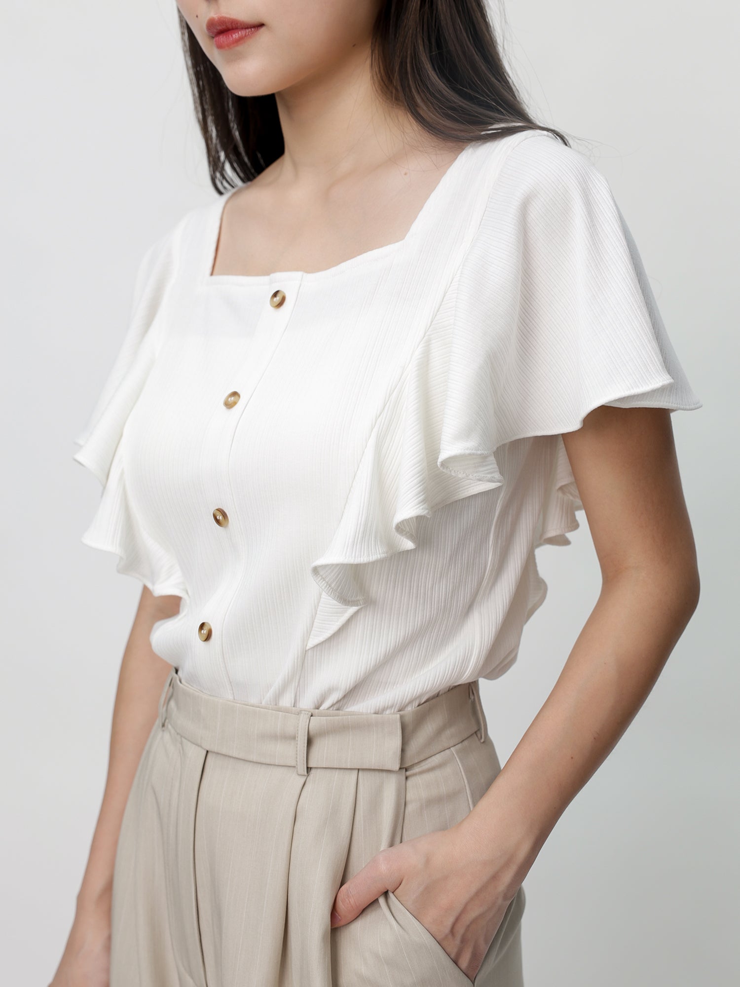 Regine Ruffle Sleeve Buttoned Top