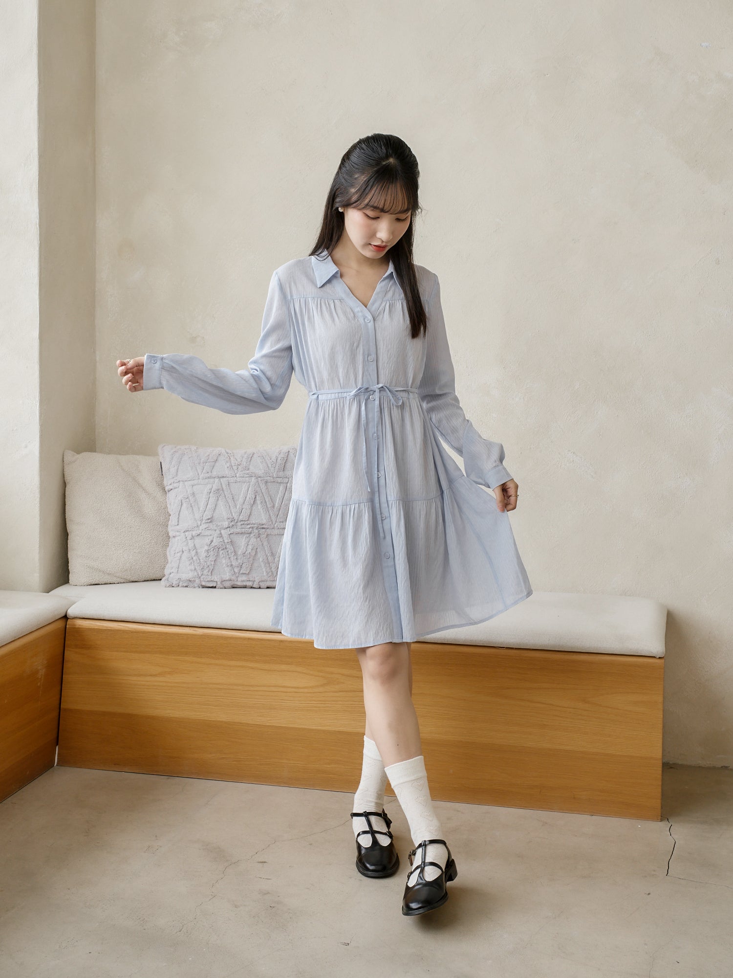 蛋糕襯衫連身裙（附打底裙）