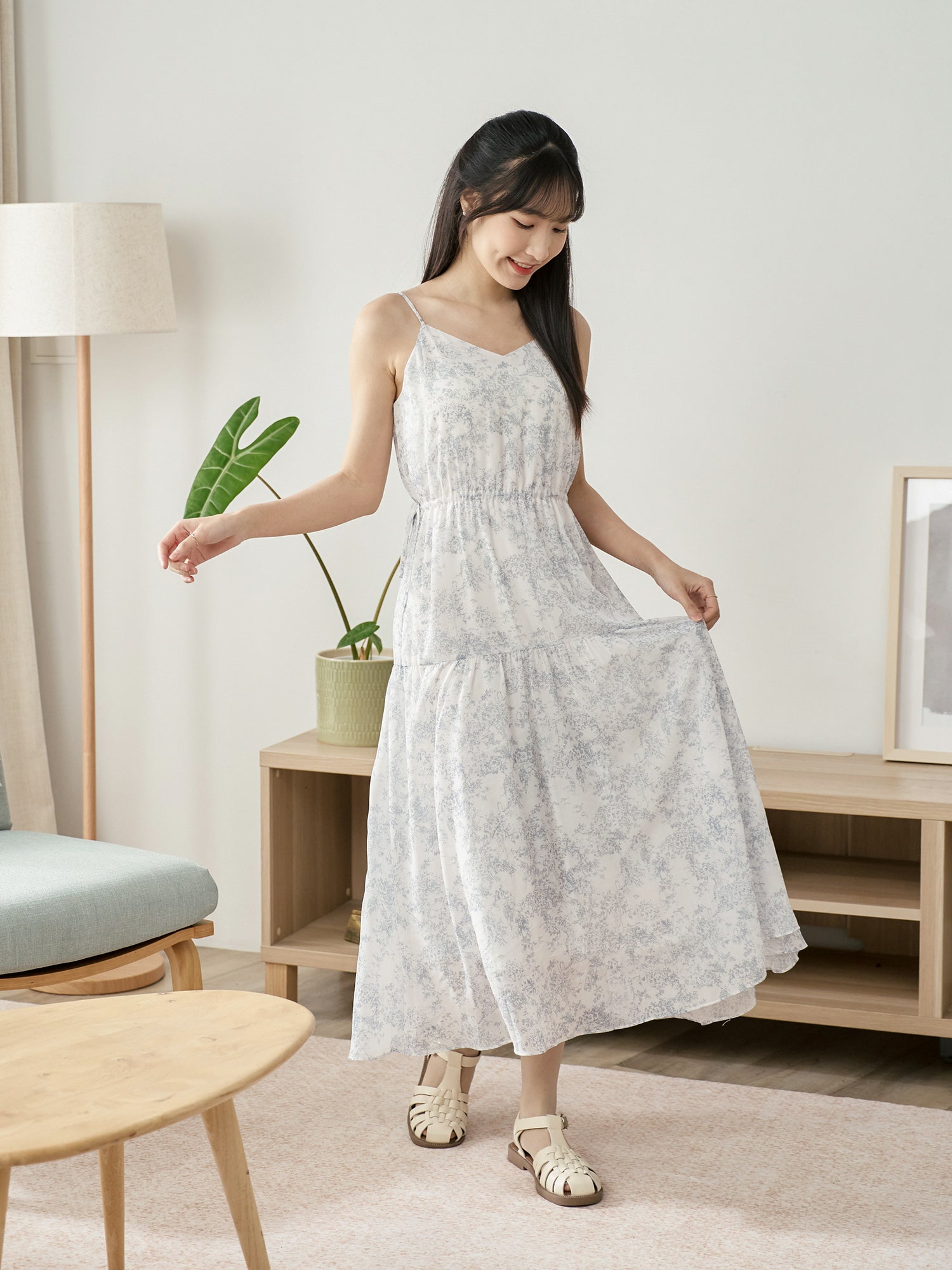 Printed Tie Waist Cami Dress