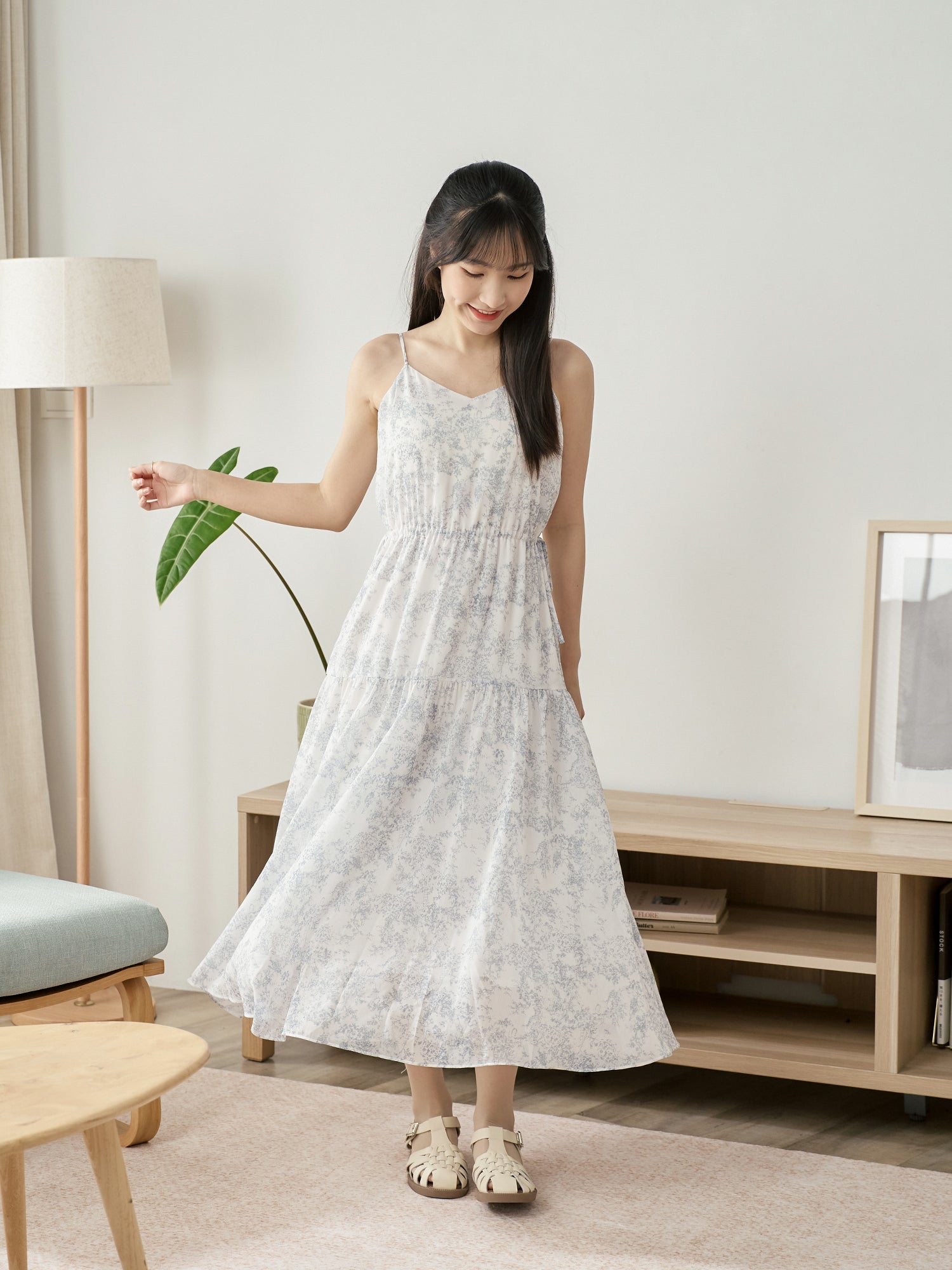 Printed Tie Waist Cami Dress