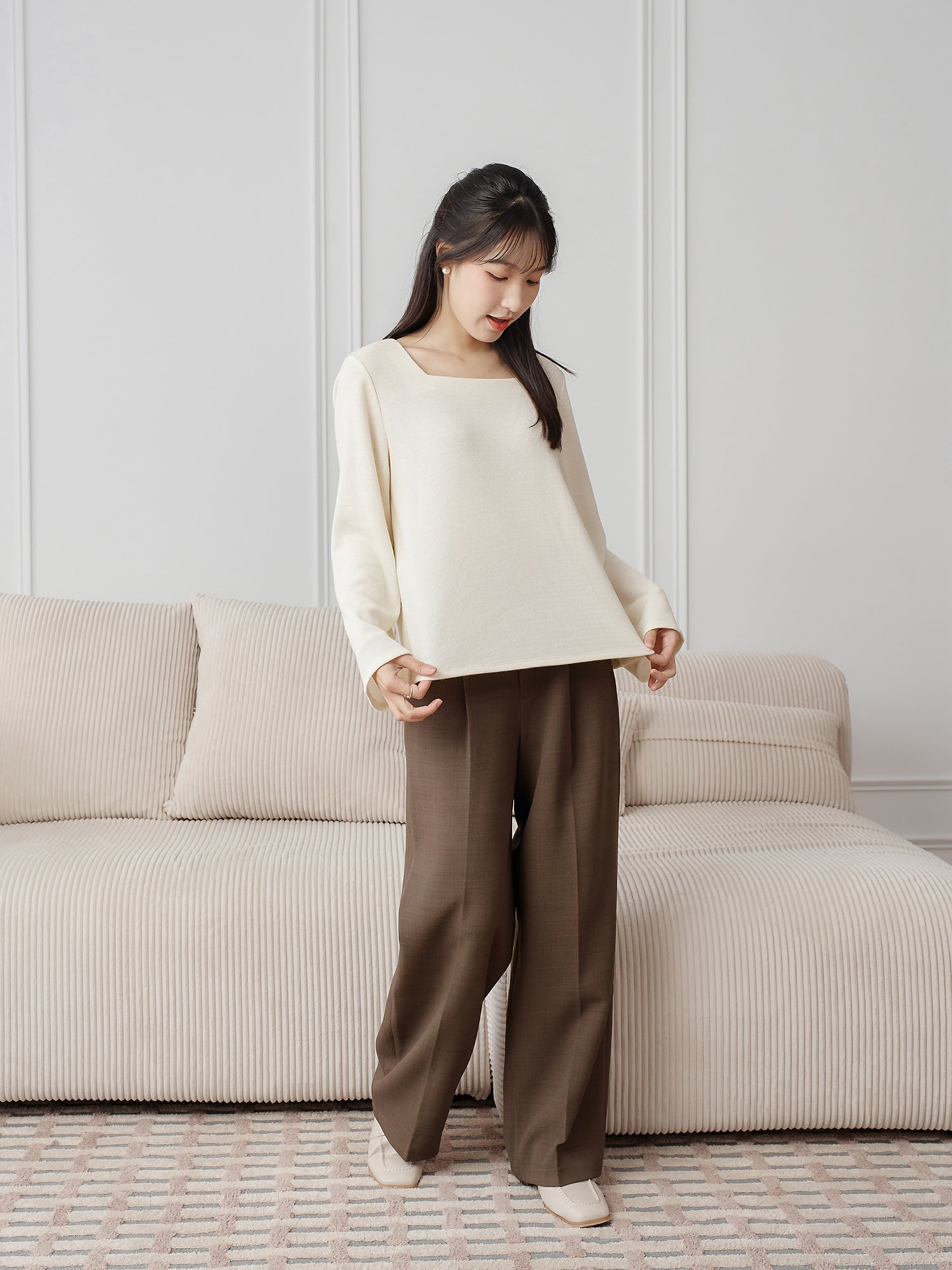 Bell-Sleeve Square Neck Top