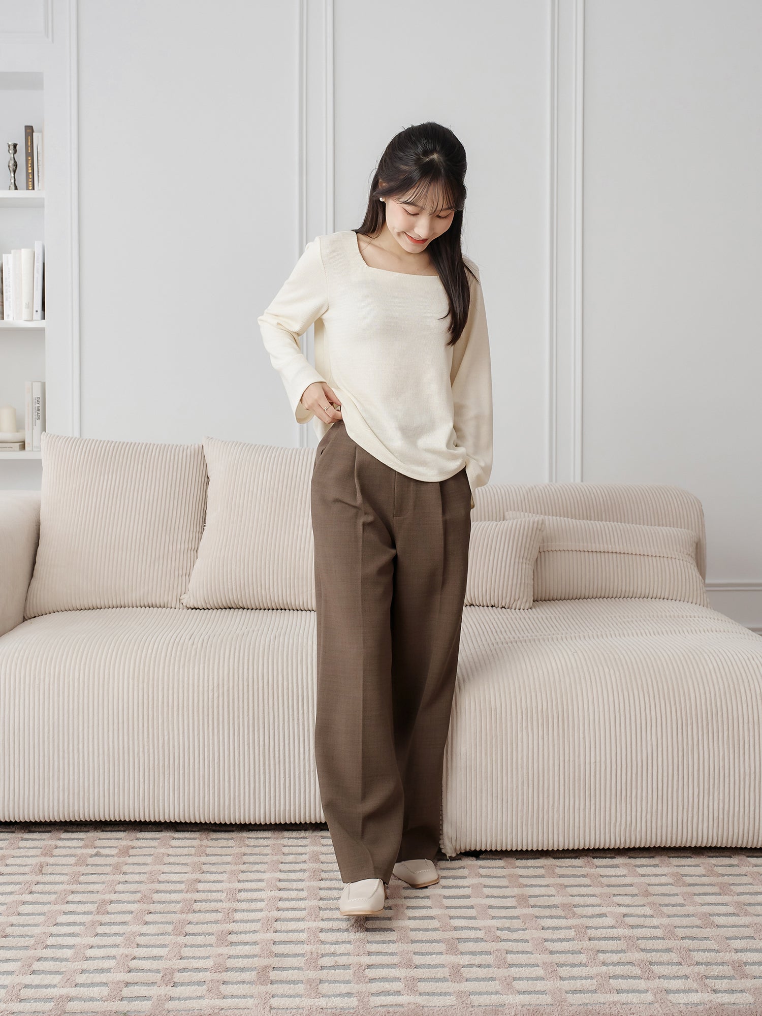 Bell-Sleeve Square Neck Top