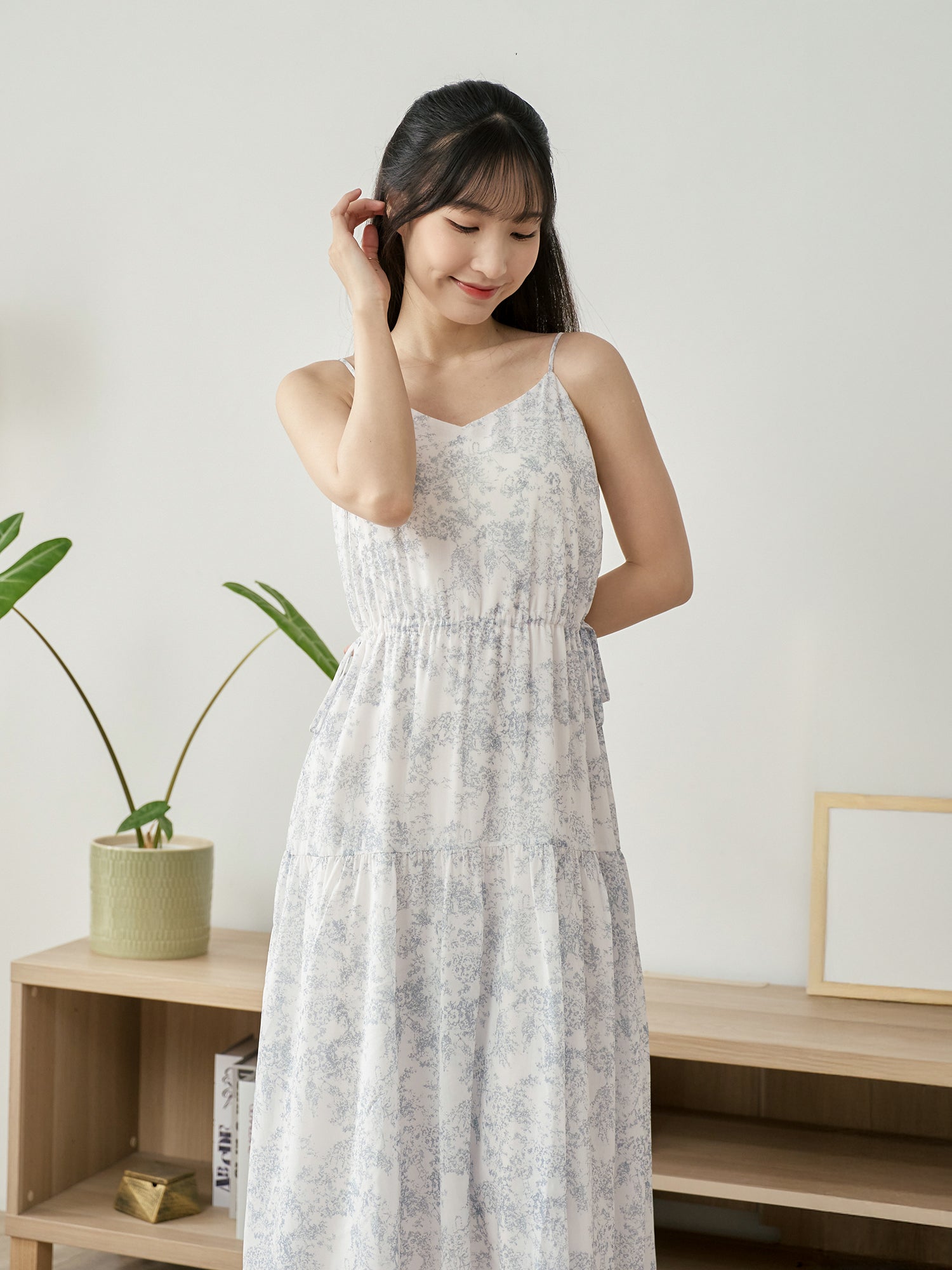 度假感印花吊帶連身裙