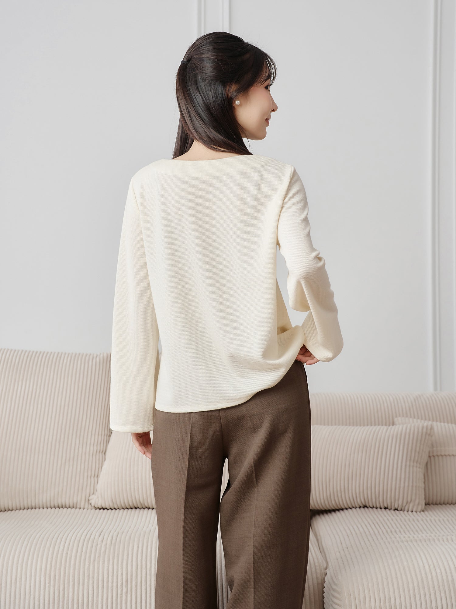 Bell-Sleeve Square Neck Top