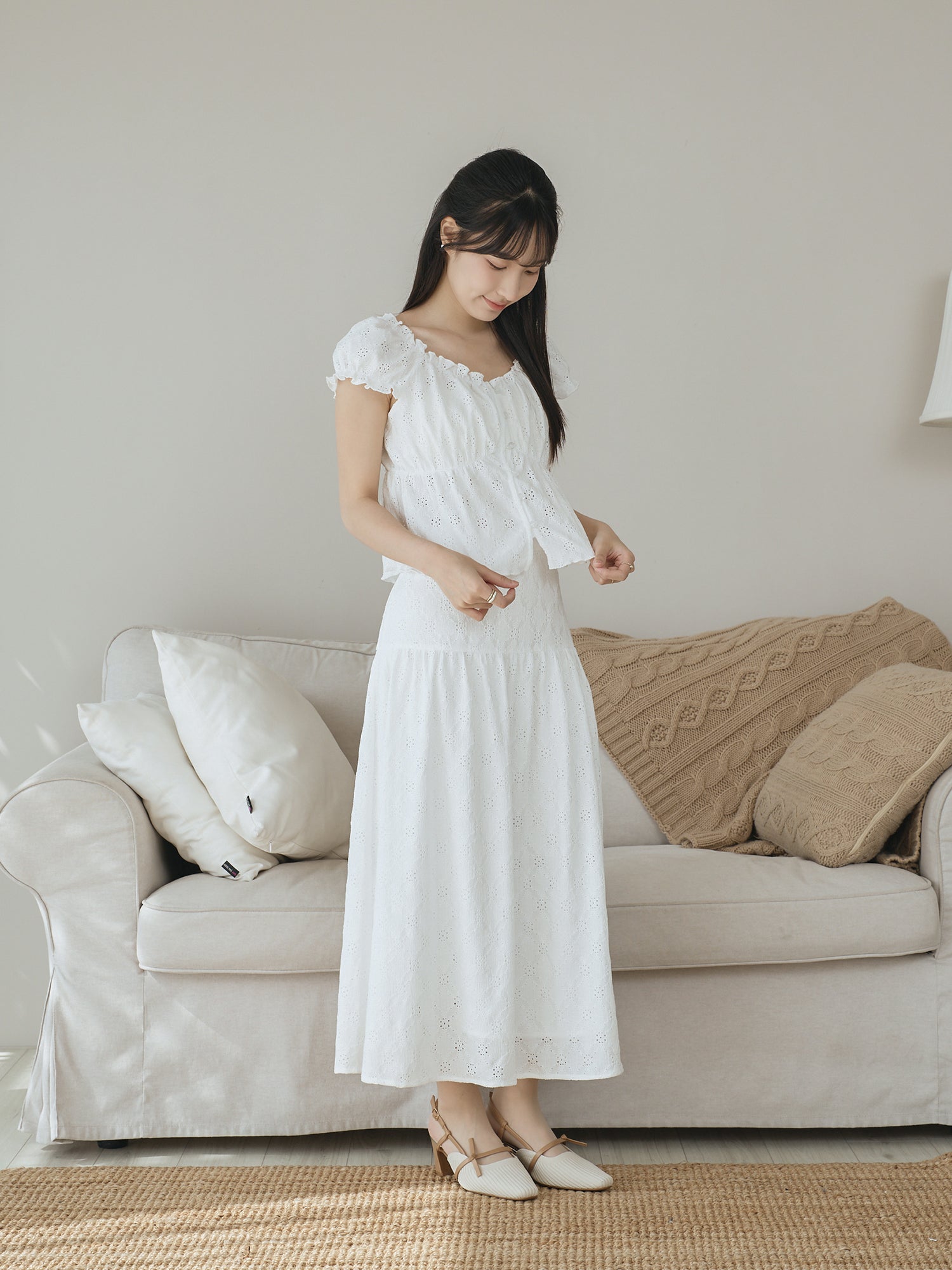 Eyelet Midi Skirt