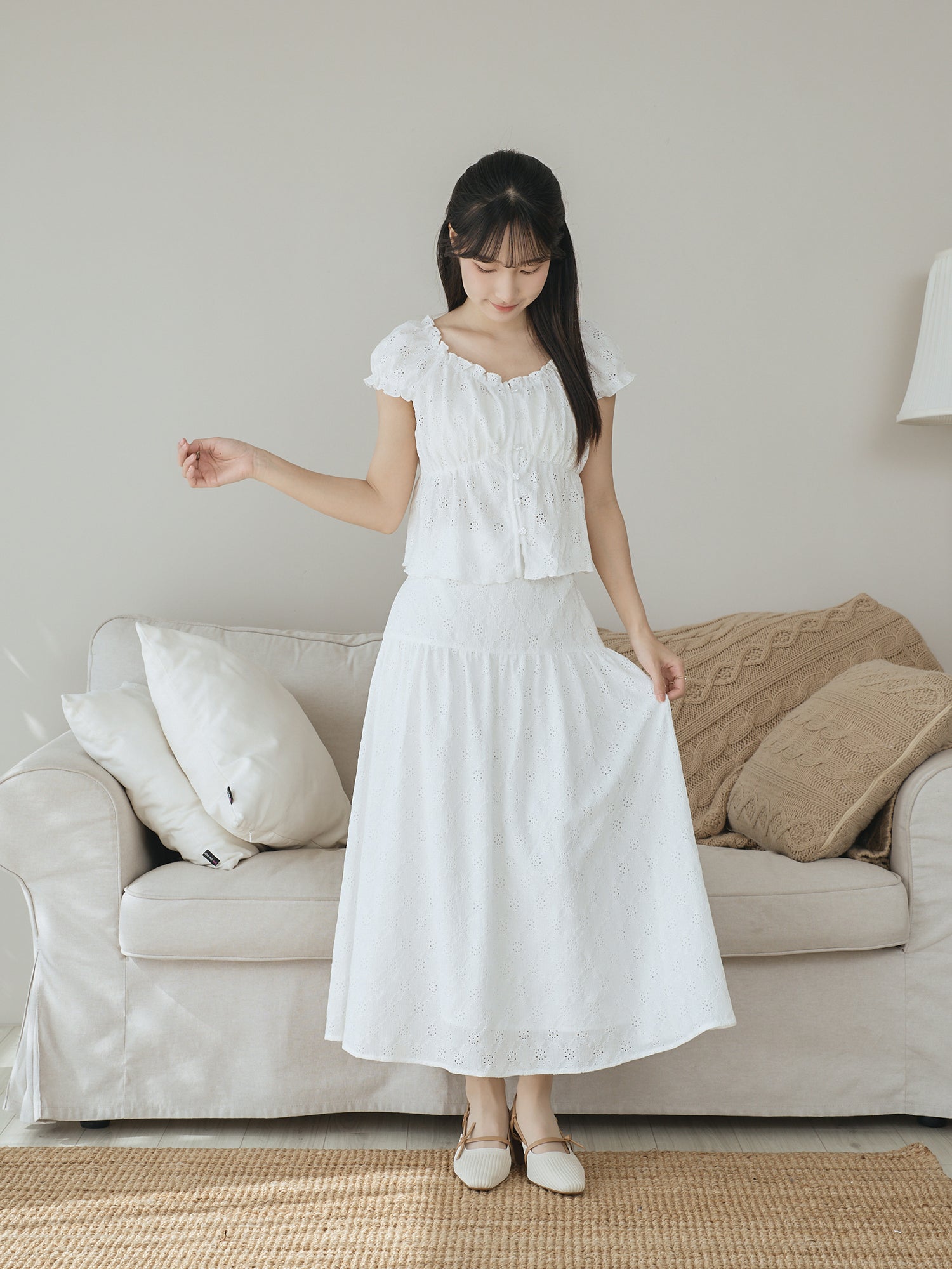 Eyelet Midi Skirt