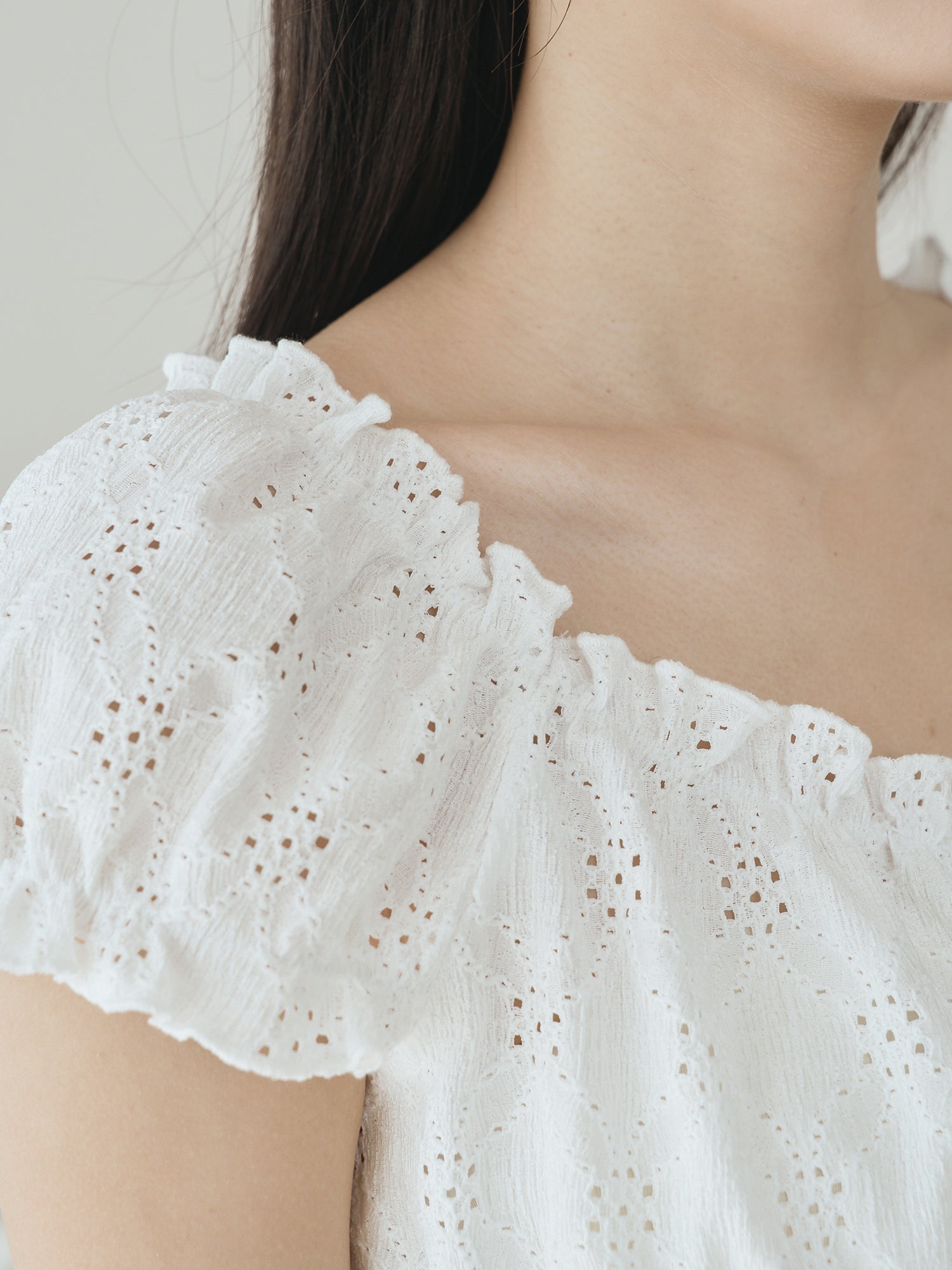 Buttoned Cap Sleeve Eyelet Top