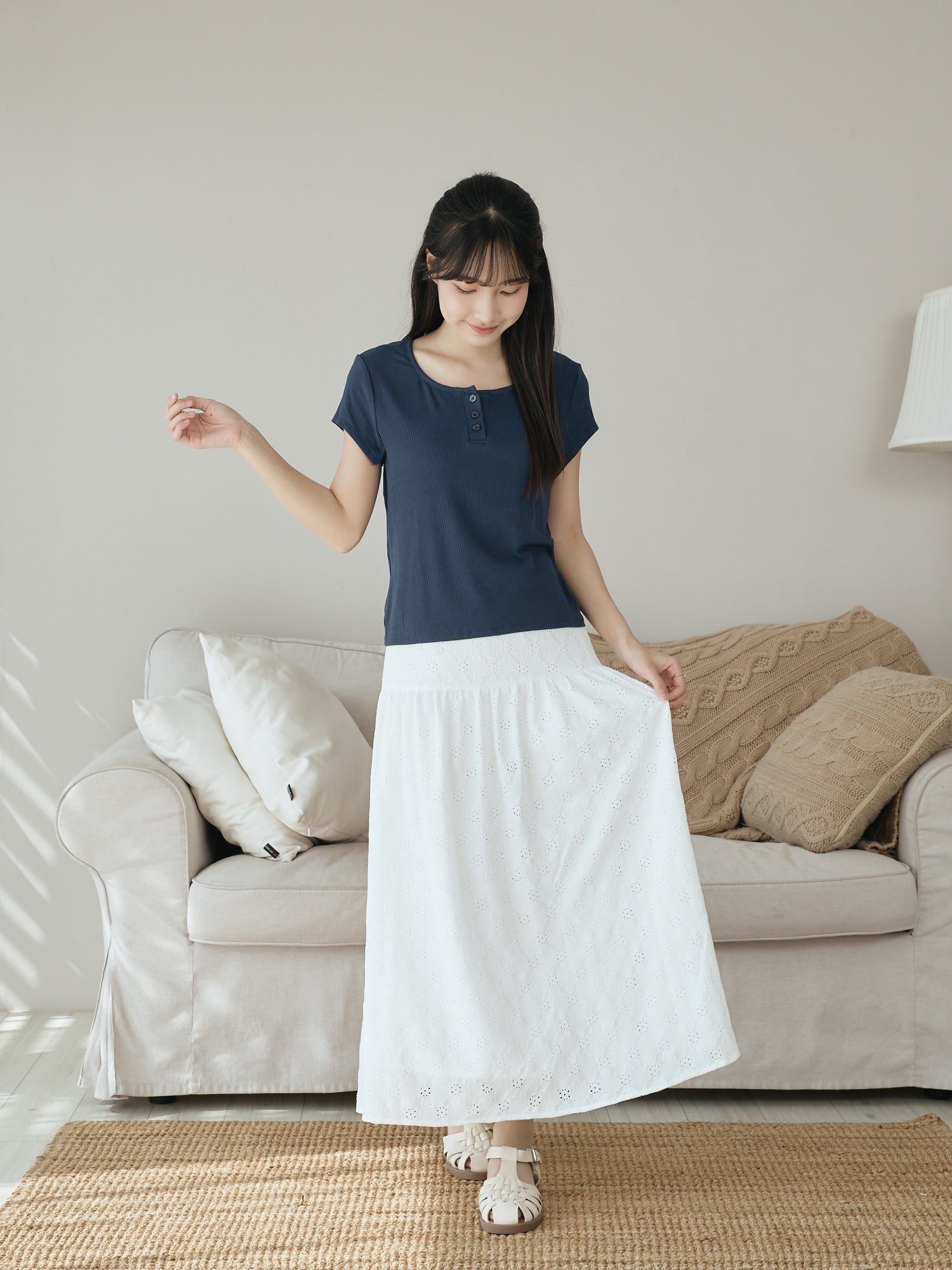 Henley Neck Ribbed Top