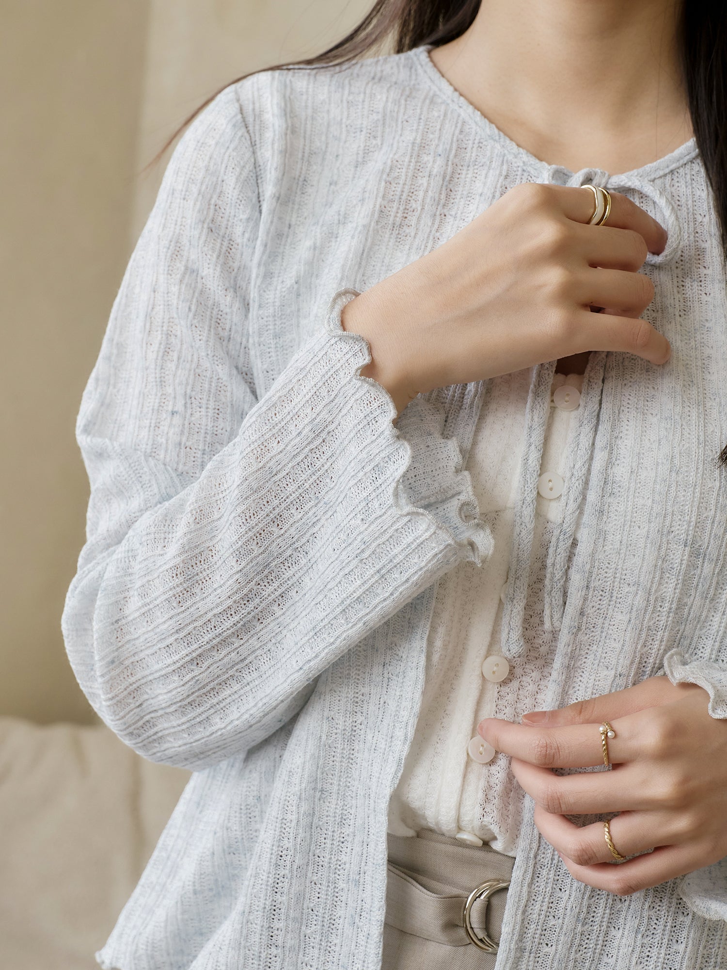 Crochet Tie Neck Cardigan