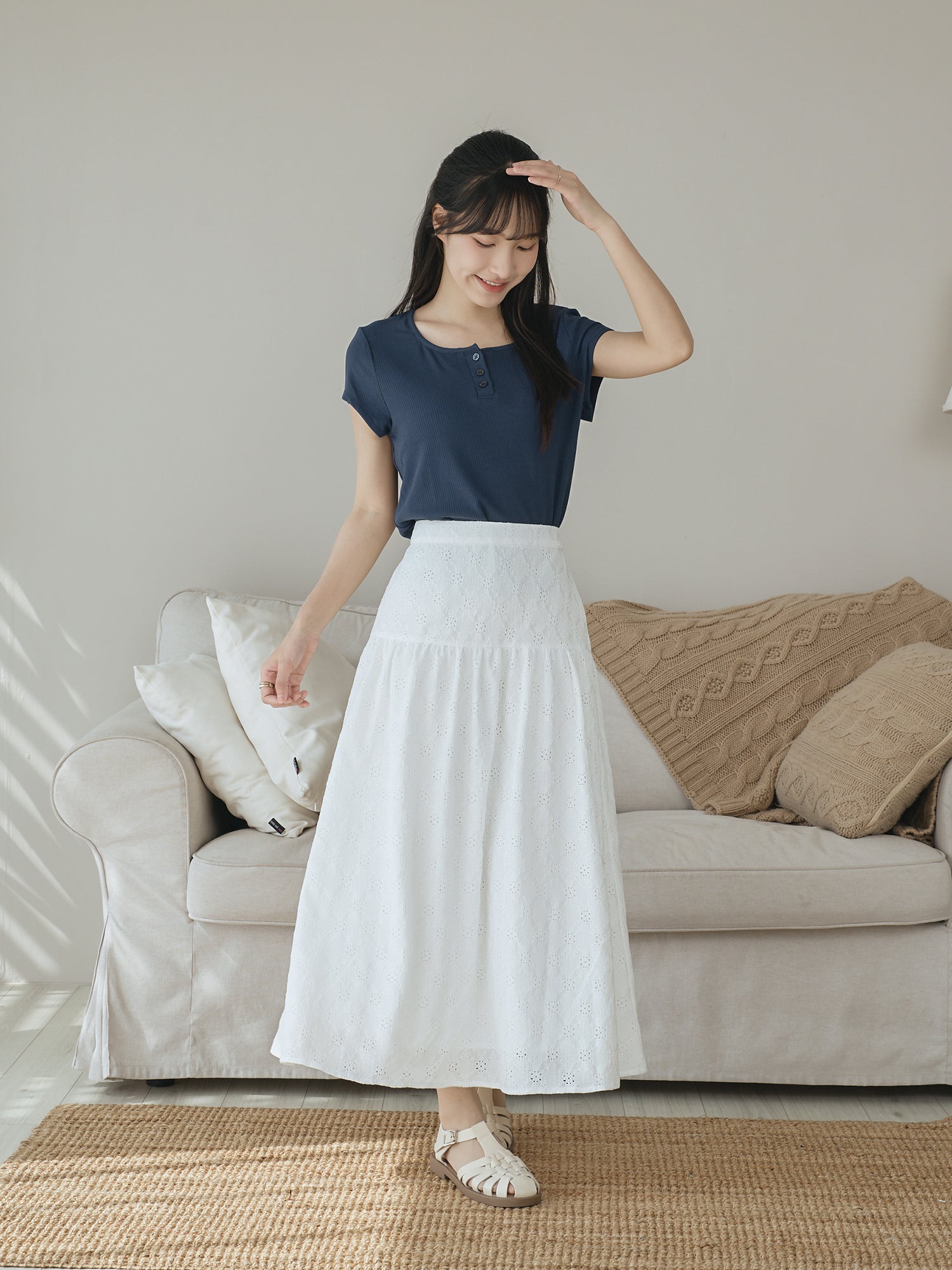 Eyelet Midi Skirt