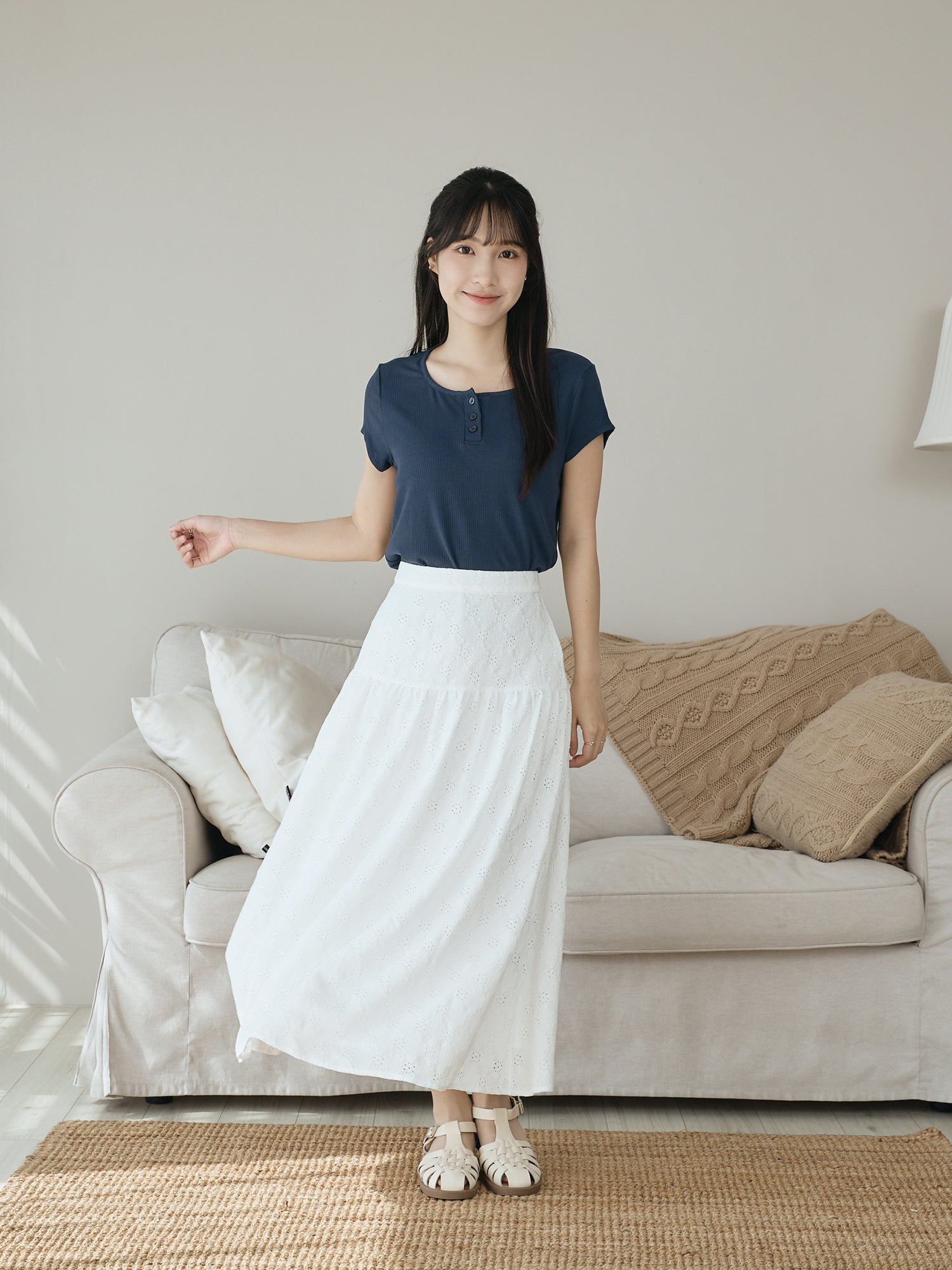 Henley Neck Ribbed Top