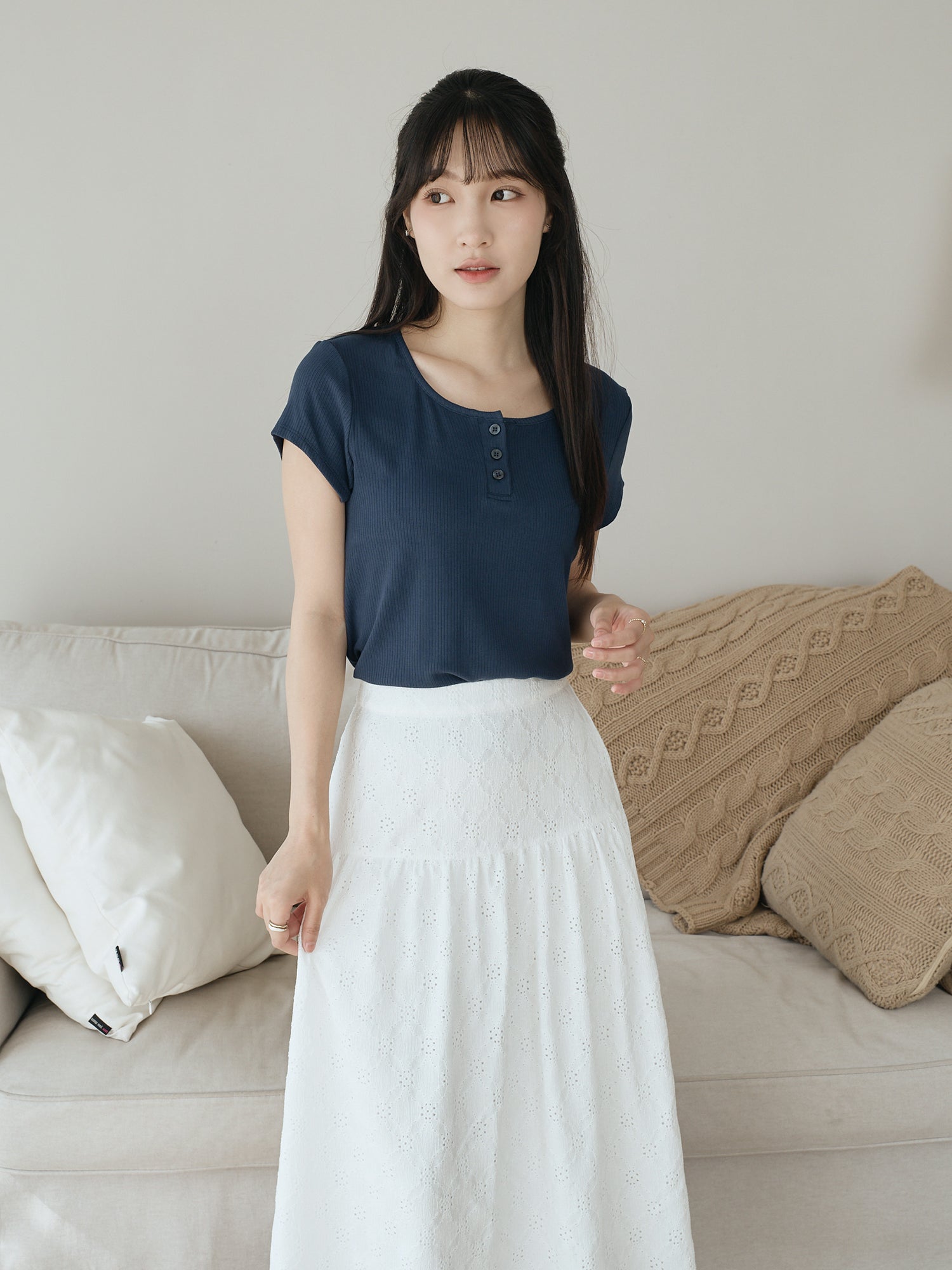 Henley Neck Ribbed Top