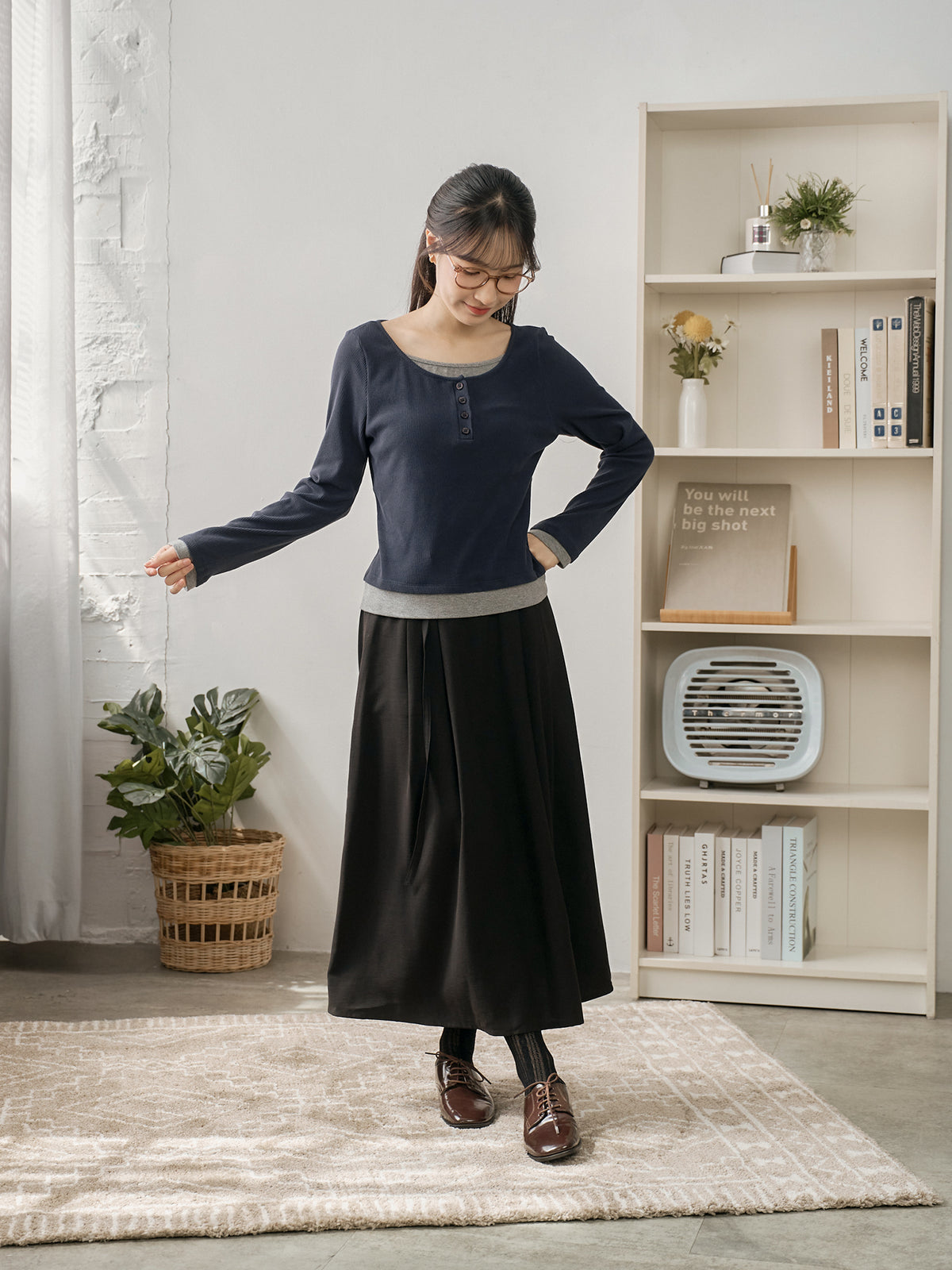 Soft Contrast Layered Henley Top