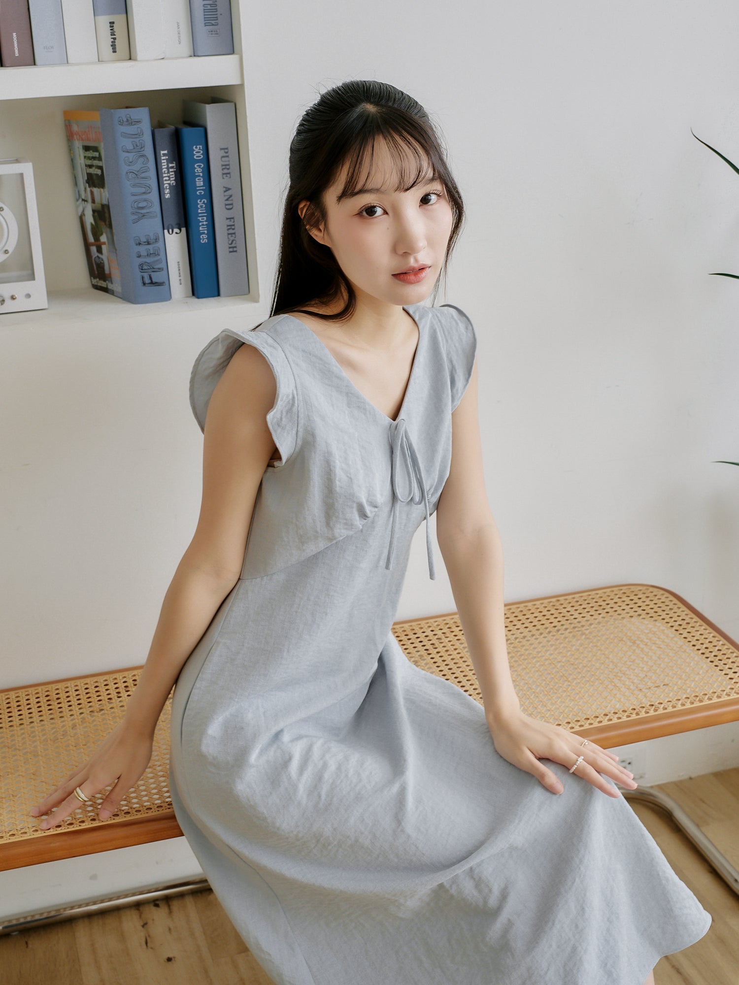 Ruffled Tie-Front Midi Dress