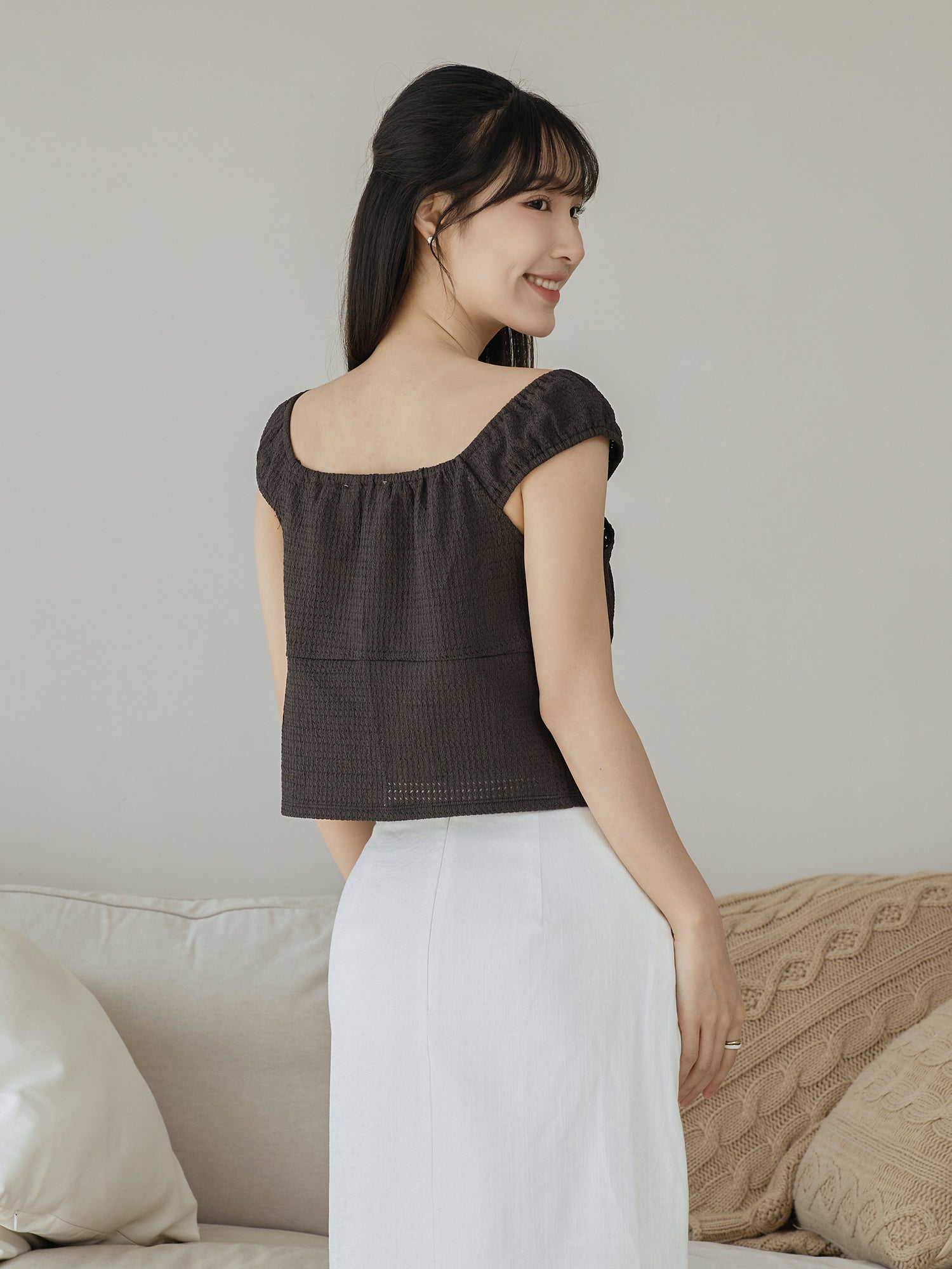 Seersucker Cap Sleeve Top