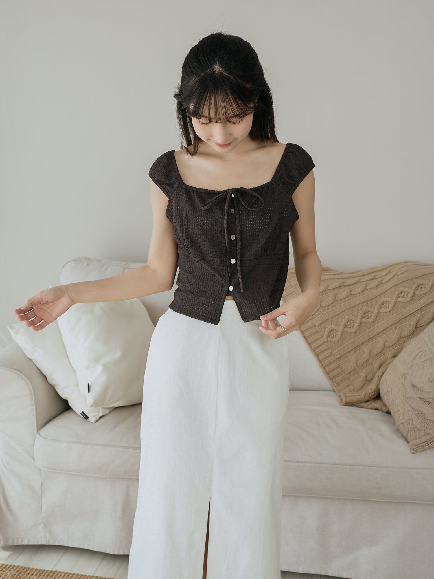 Seersucker Cap Sleeve Top
