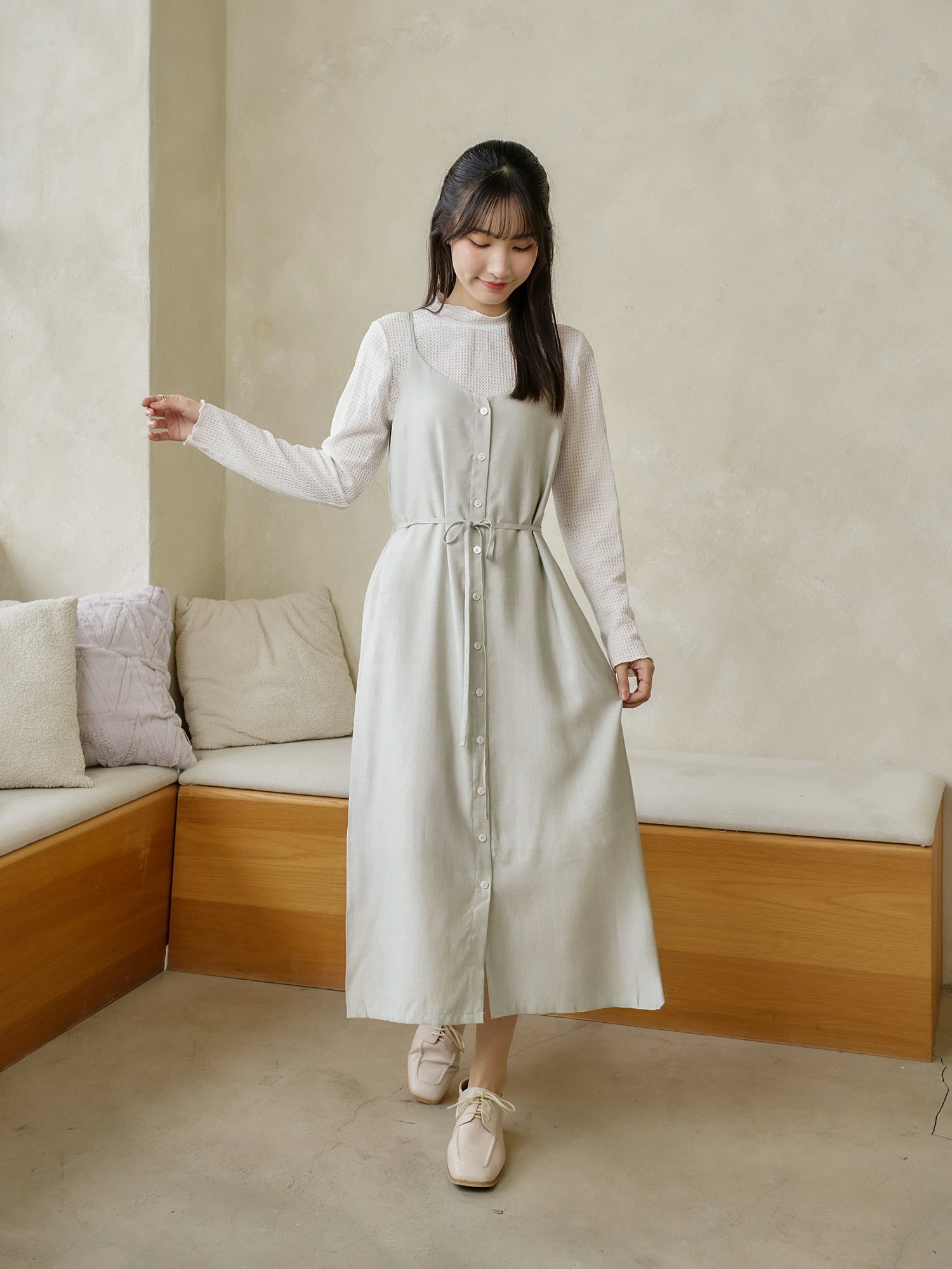 Wool-Blend Side Slit Cami Dress