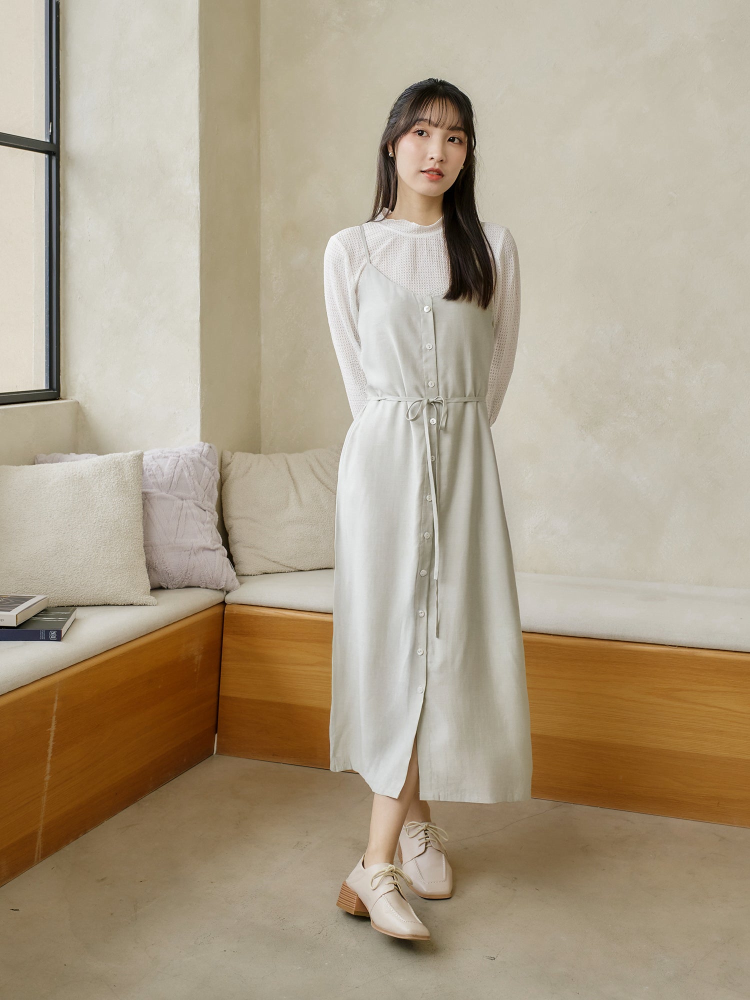 Wool-Blend Side Slit Cami Dress