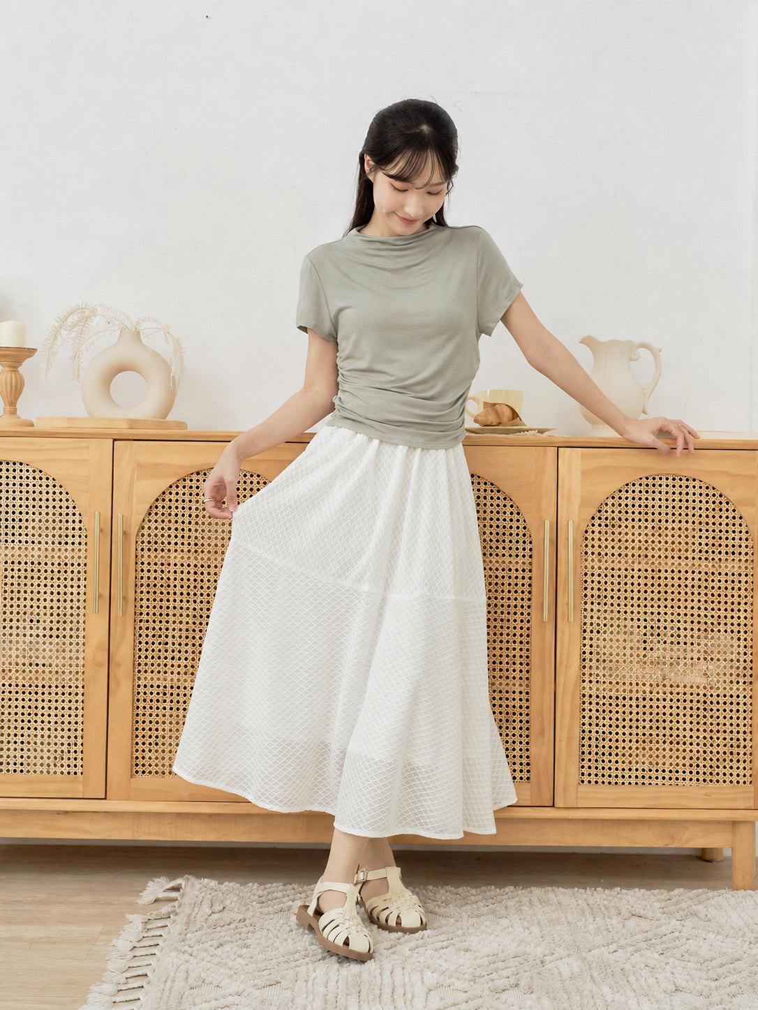 Side Shirring Short Sleeve Top