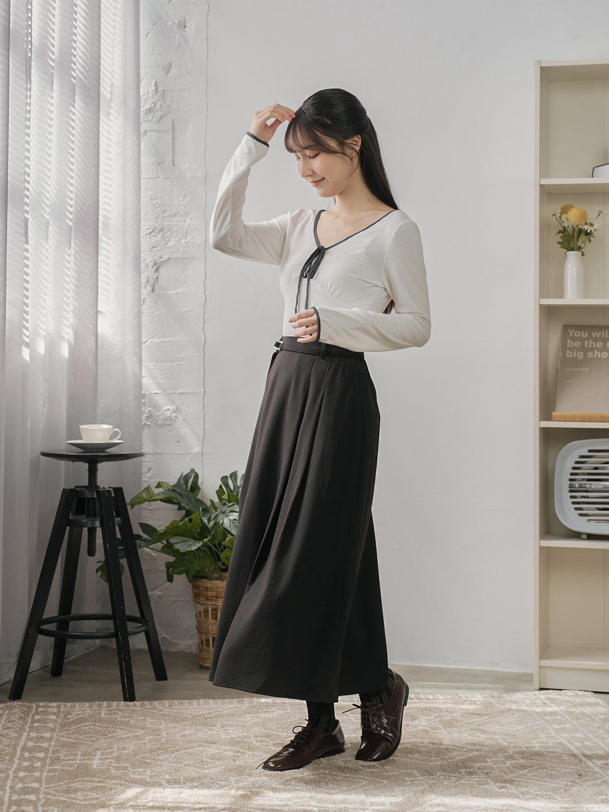 Pleated Midi Skirt With Belt