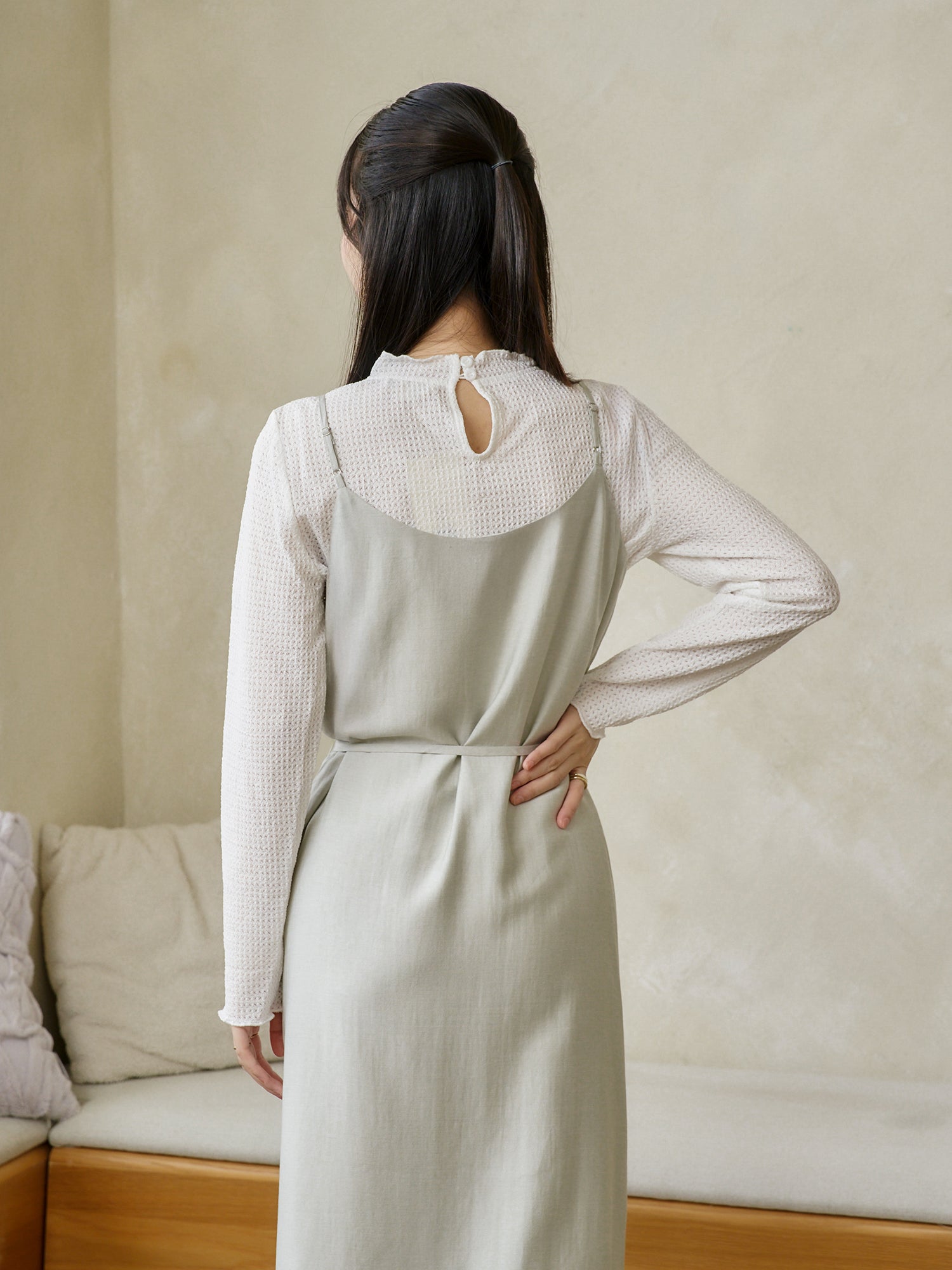 Wool-Blend Side Slit Cami Dress