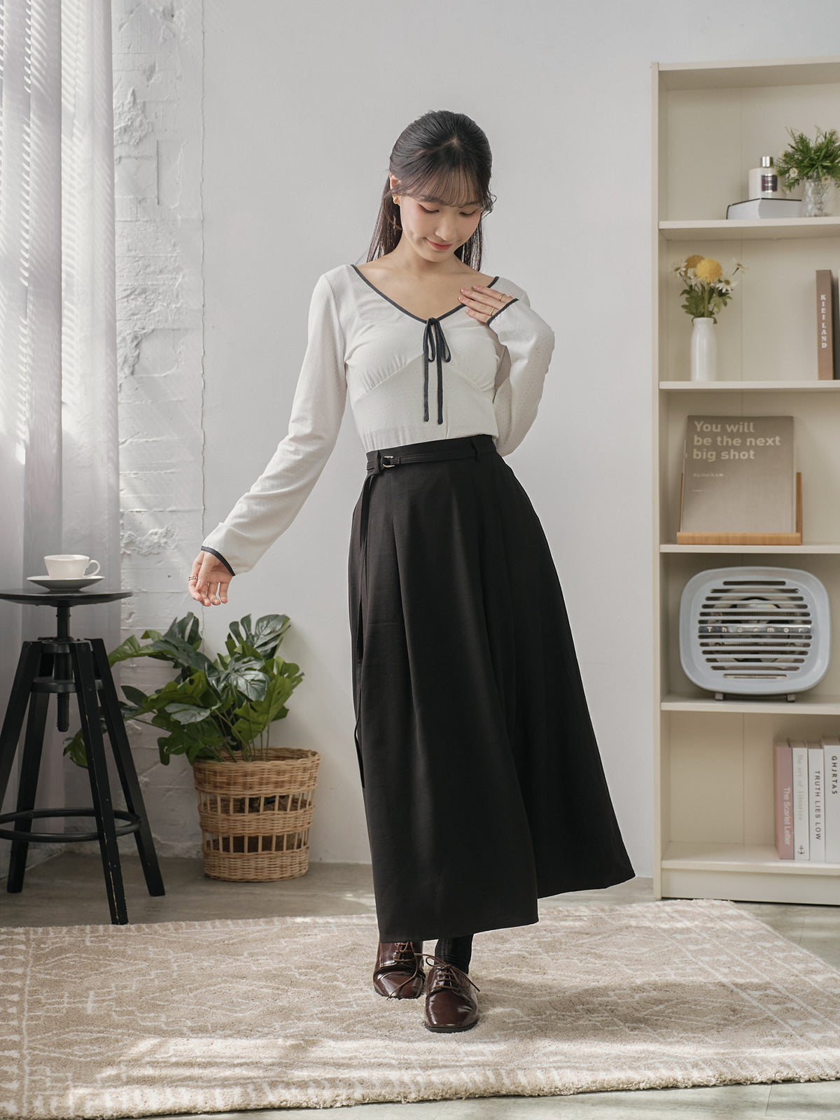 Pleated Midi Skirt With Belt