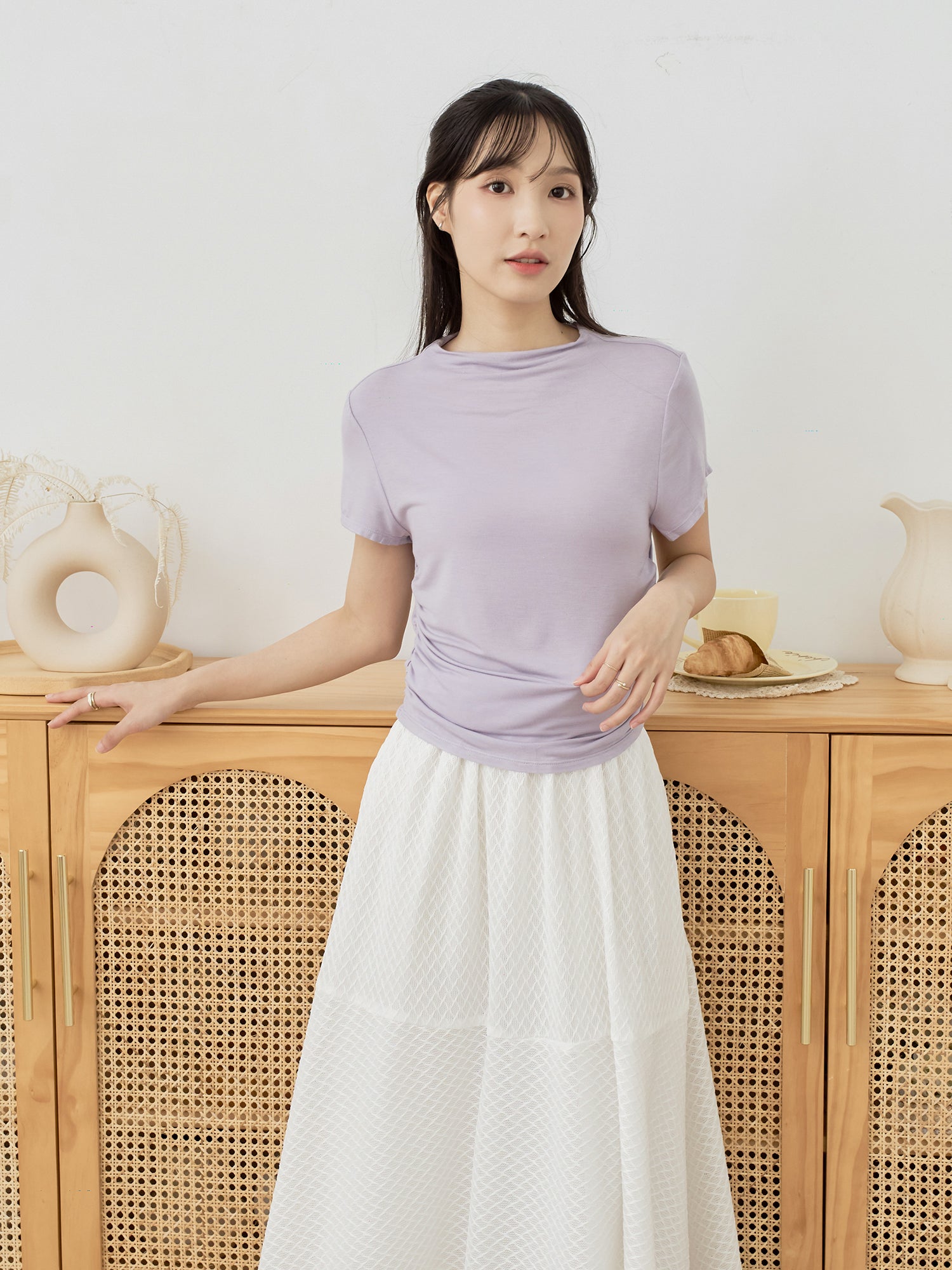 Side Shirring Short Sleeve Top