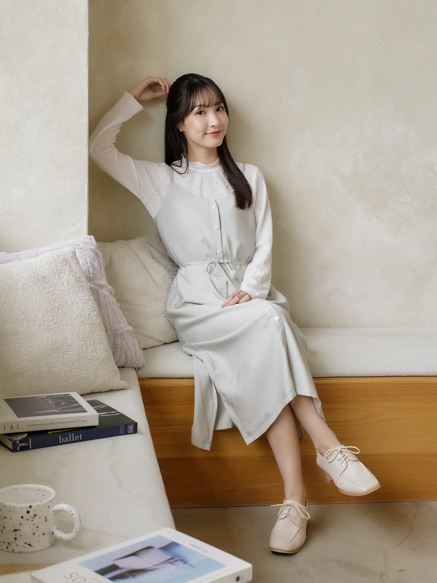 Wool-Blend Side Slit Cami Dress