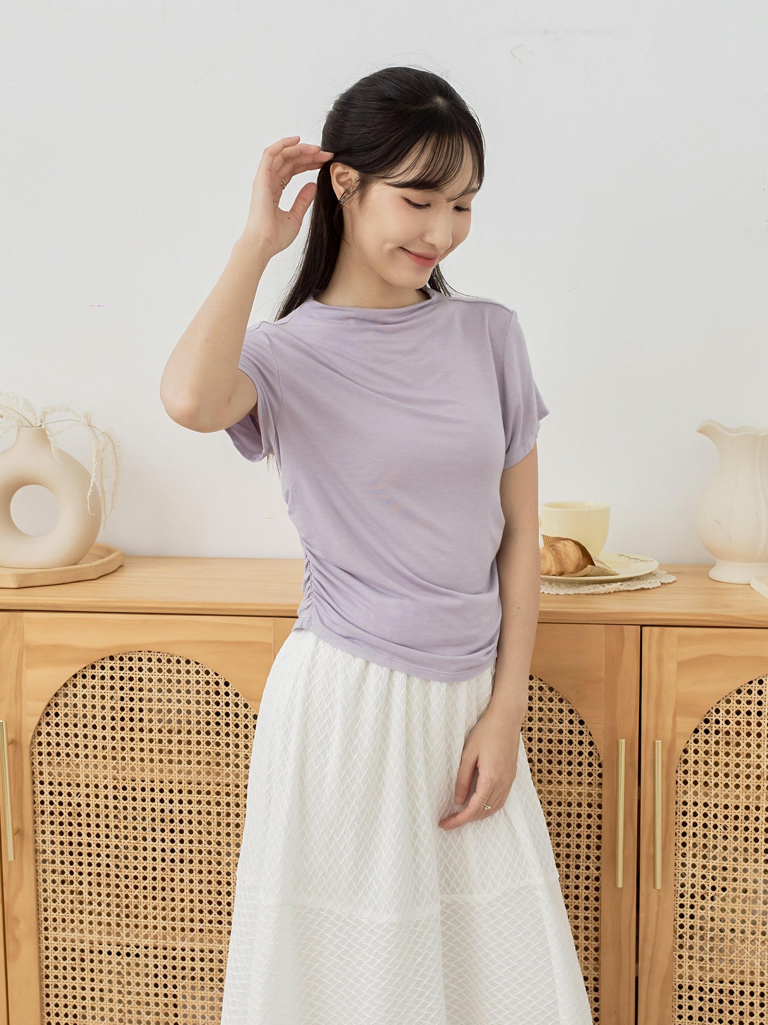 Side Shirring Short Sleeve Top